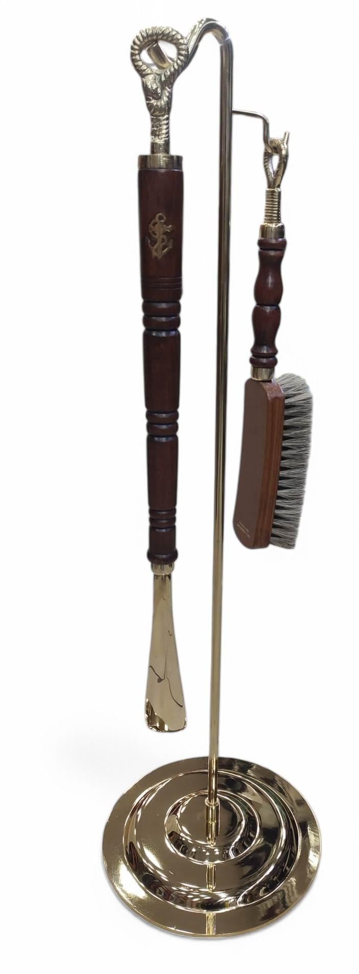 Ayakkabı Çekeceği Ahşap Tutacaklı  Fırçalı Set-Bronz sistemayakkabi