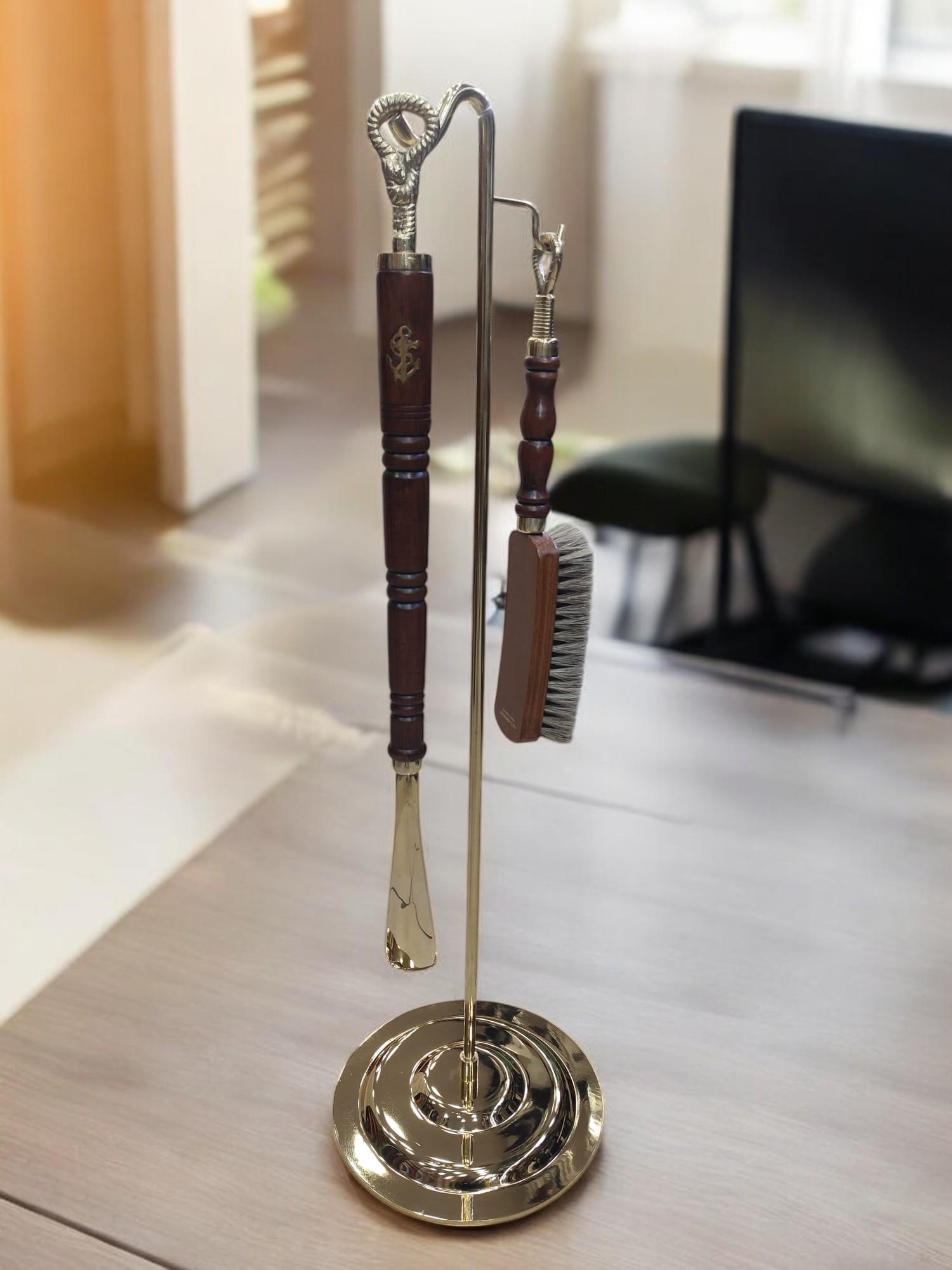Ayakkabı Çekeceği Ahşap Tutacaklı  Fırçalı Set-Bronz sistemayakkabi