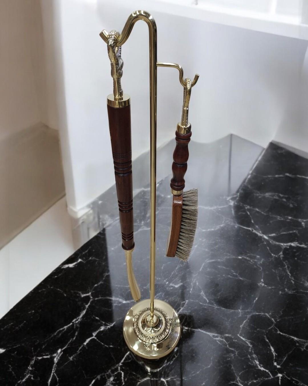 Ayakkabı Çekeceği Ahşap ve Crom Oymalı Fırçalı Set-Bronz sistemayakkabi