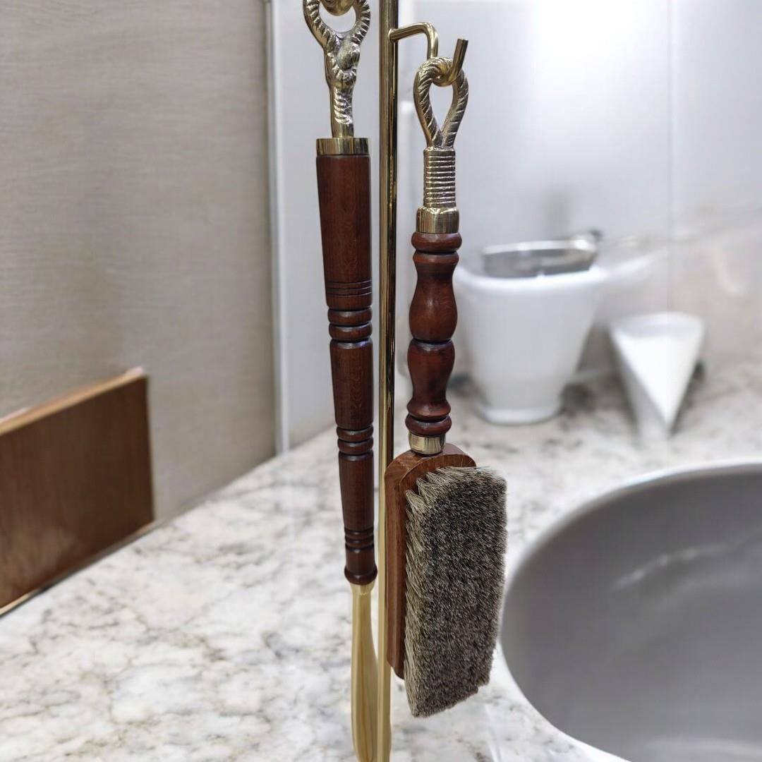 Ayakkabı Çekeceği Ahşap ve Crom Oymalı Fırçalı Set-Bronz sistemayakkabi