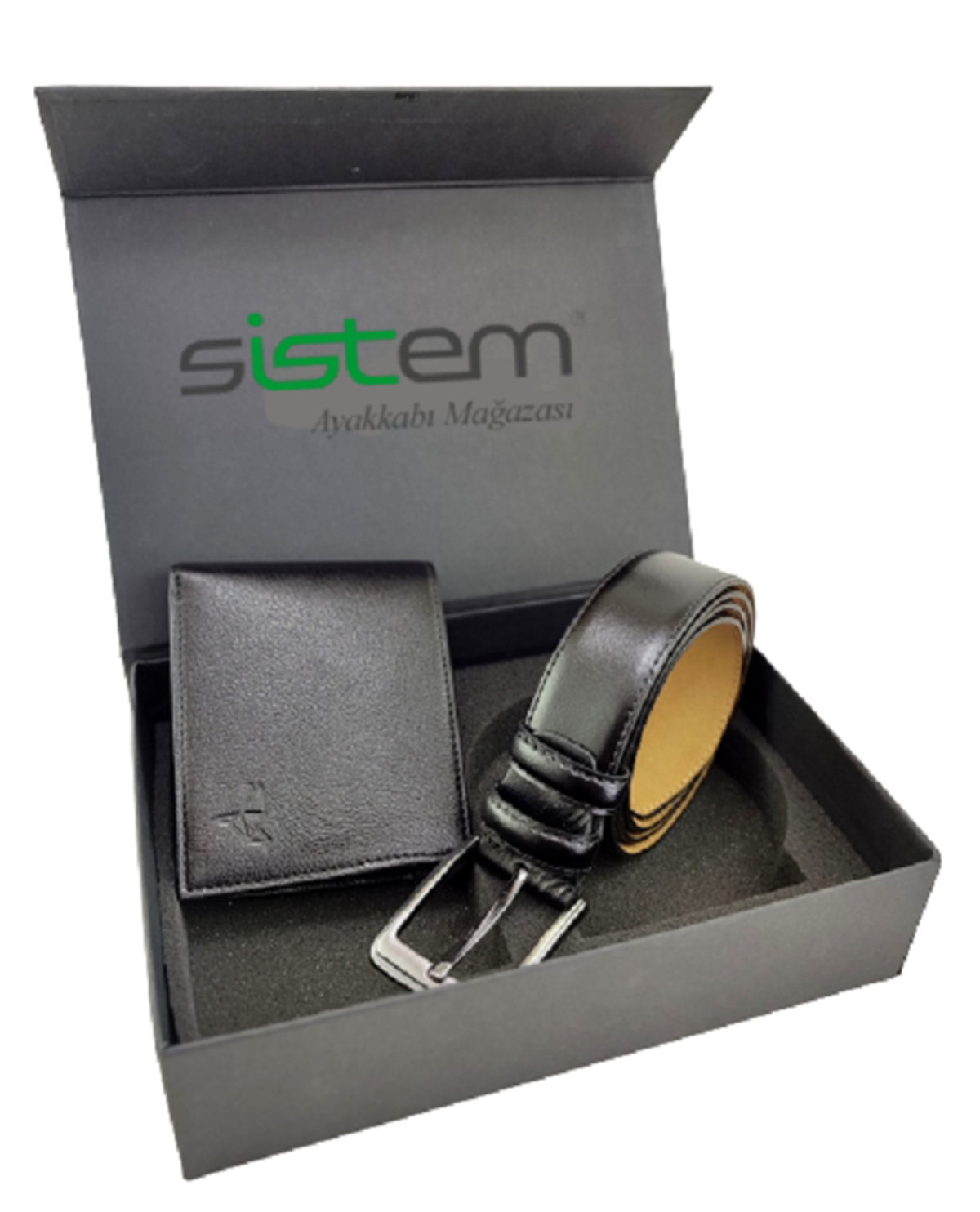 Medrıd Sistem Hakiki Deri Kemer Cüzdan Set-Siyah sistemayakkabi