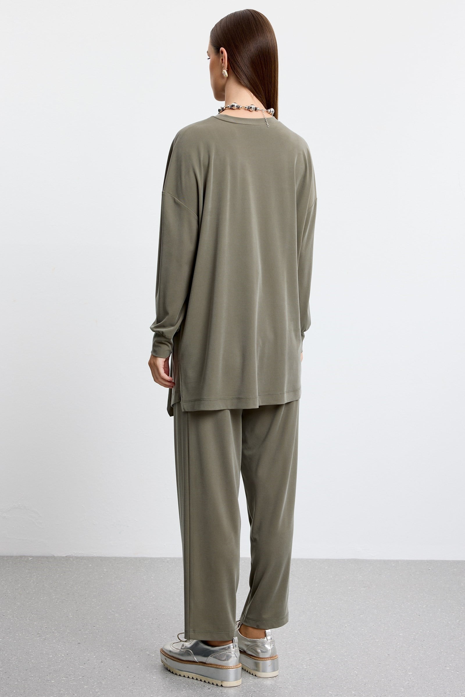 Asimetrik Tunik Pantolonlu Takım HAKİ