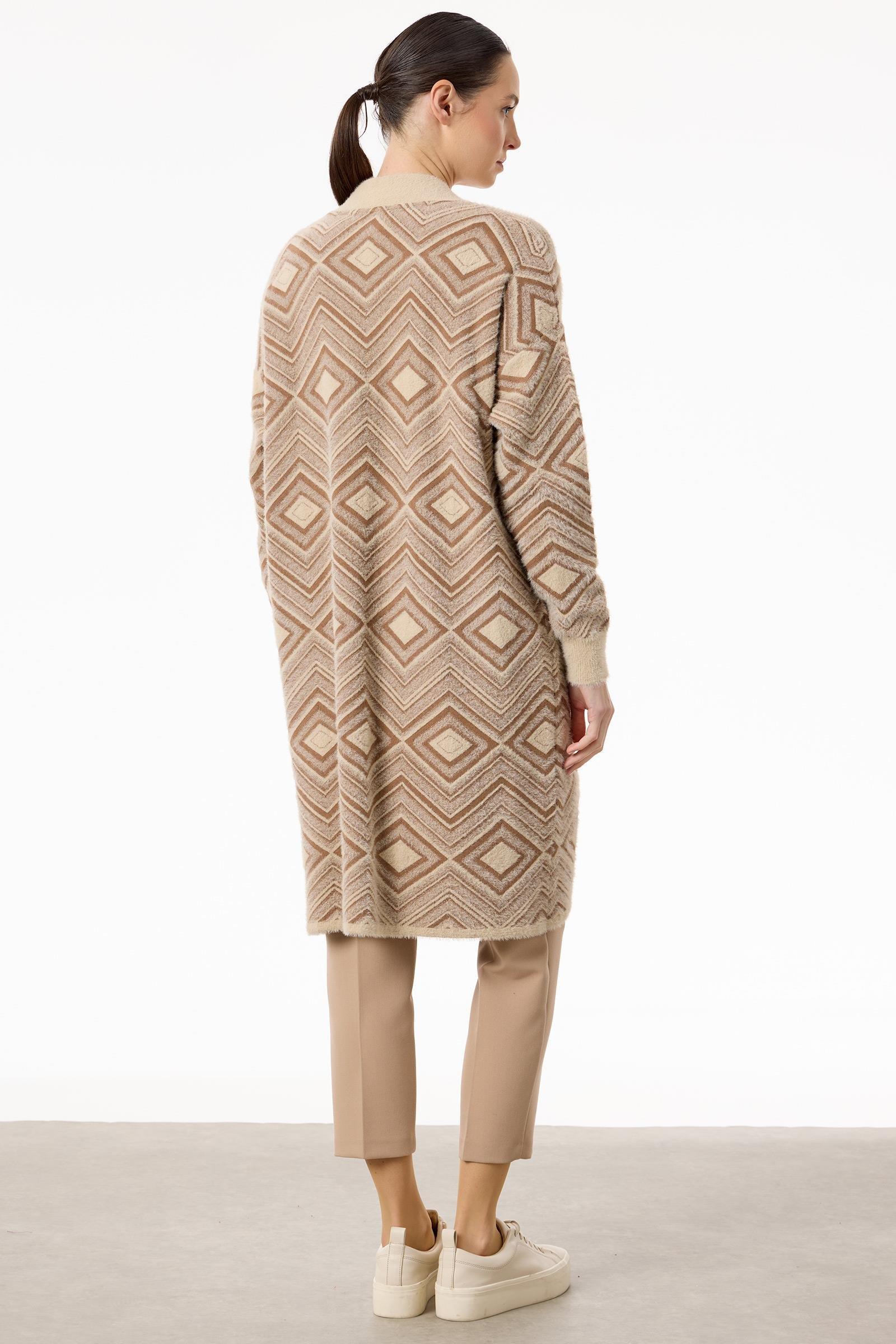 Baklava Desenli Triko Hırka BEJ