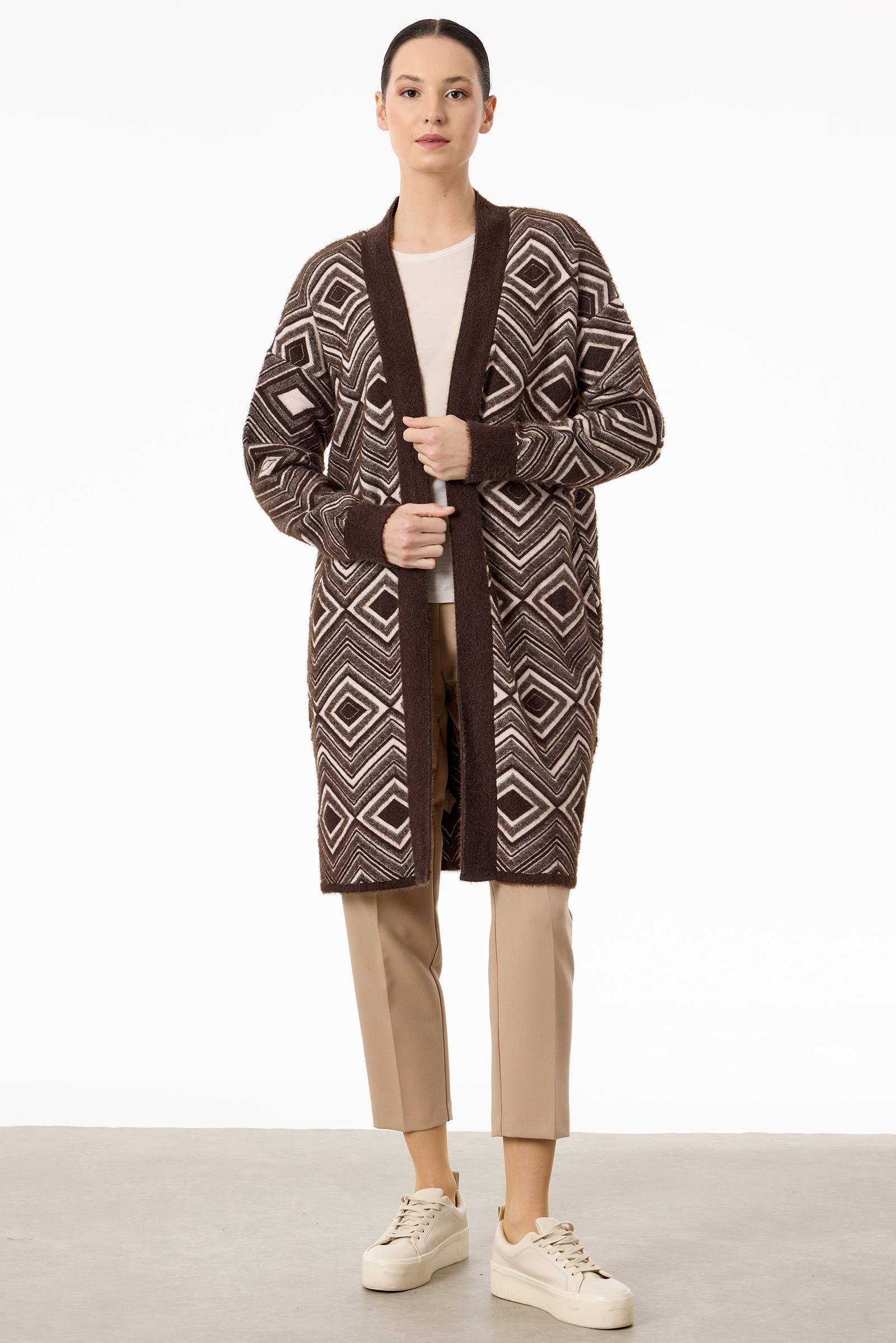 Baklava Desenli Triko Hırka KAHVE