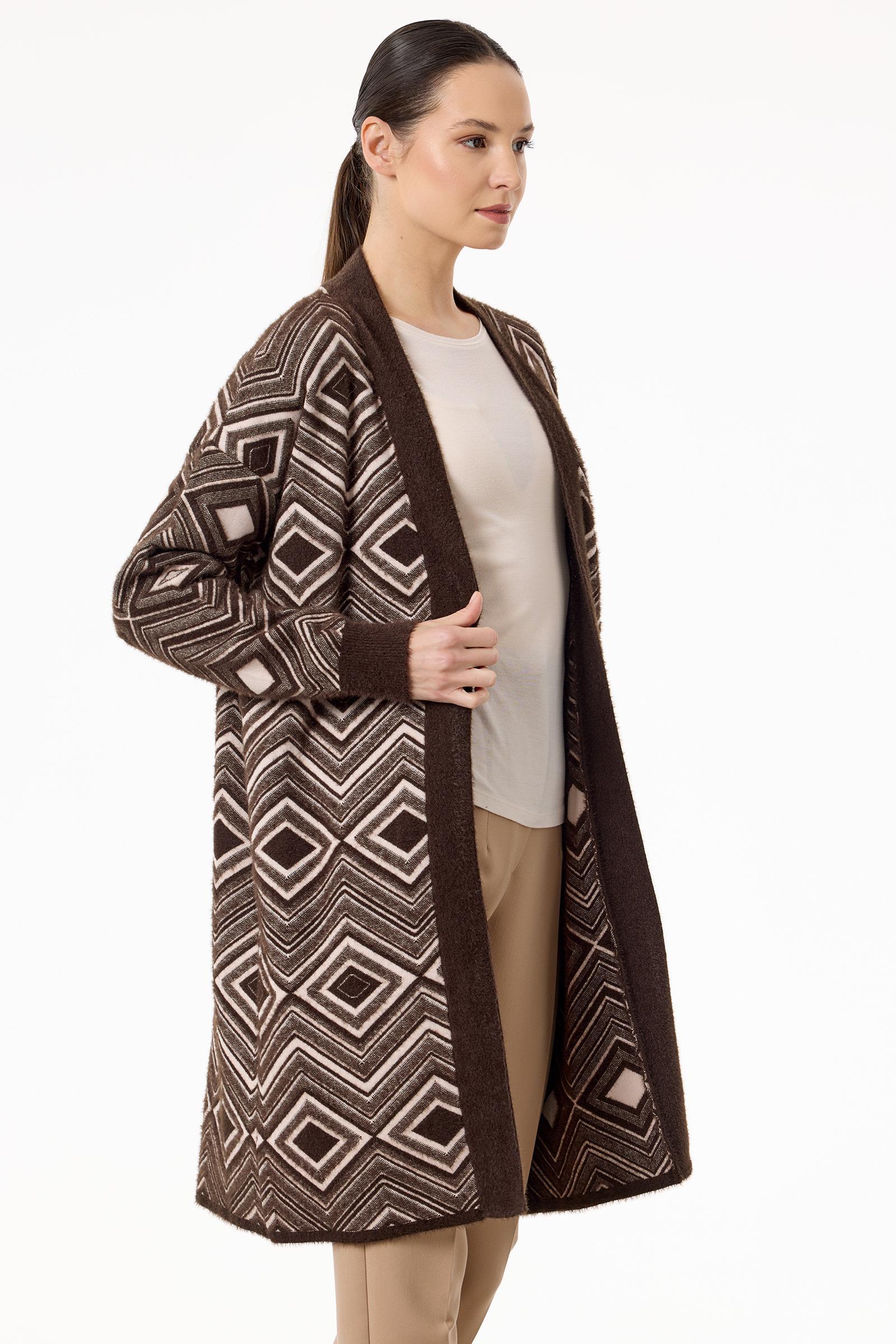 Baklava Desenli Triko Hırka KAHVE