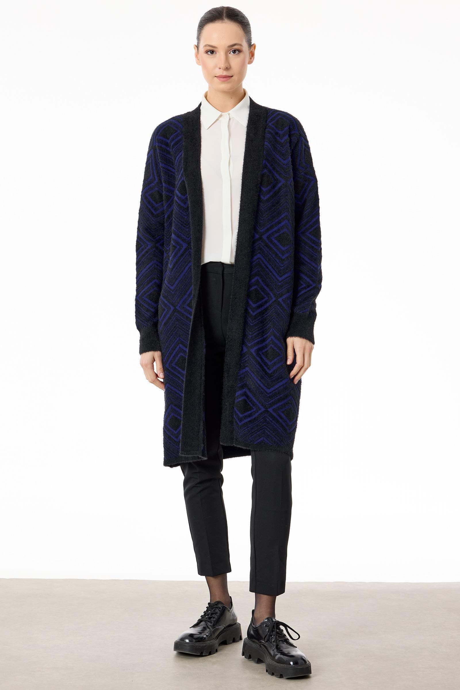 Baklava Desenli Triko Hırka SİYAHSAKS