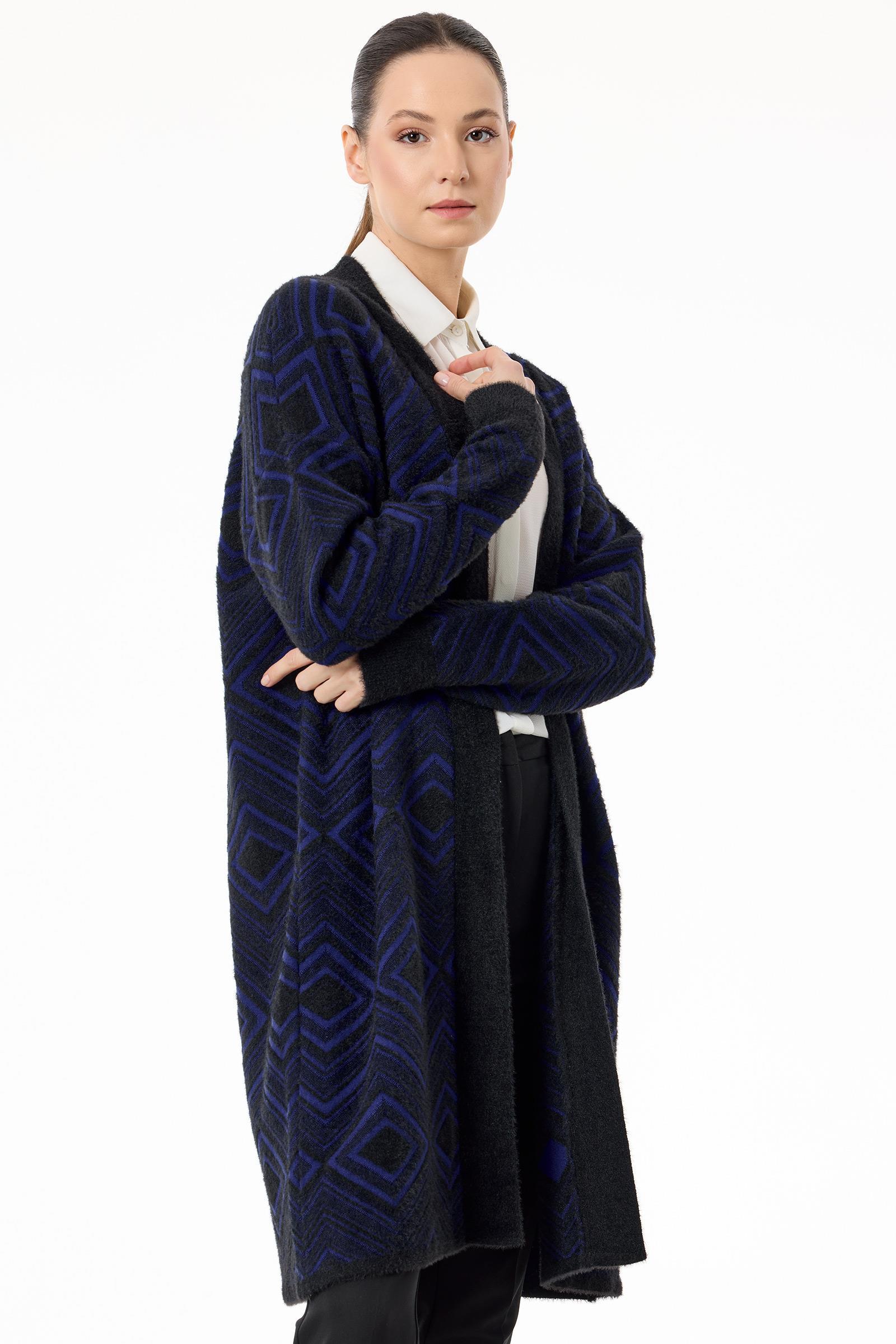 Baklava Desenli Triko Hırka SİYAHSAKS