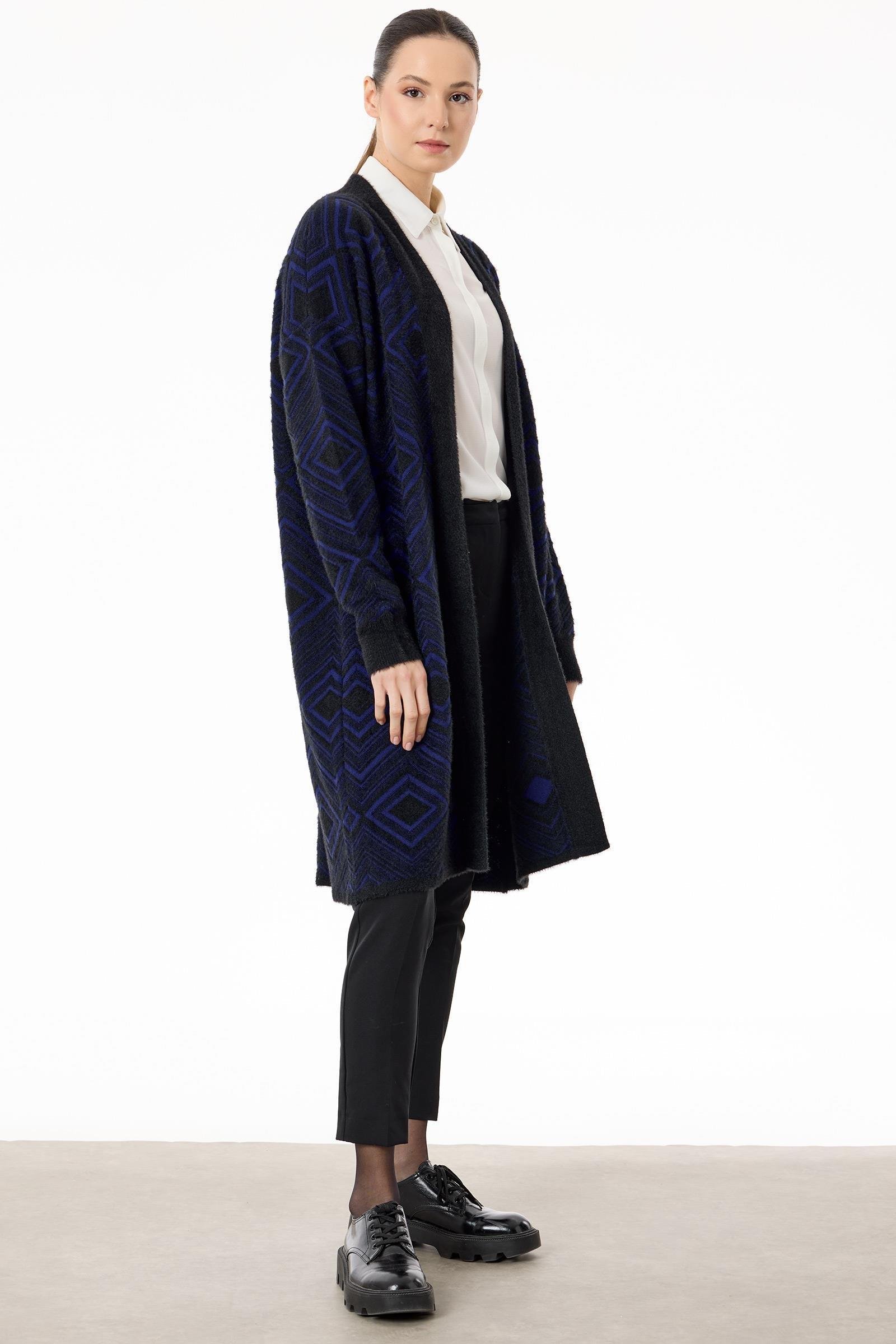 Baklava Desenli Triko Hırka SİYAHSAKS