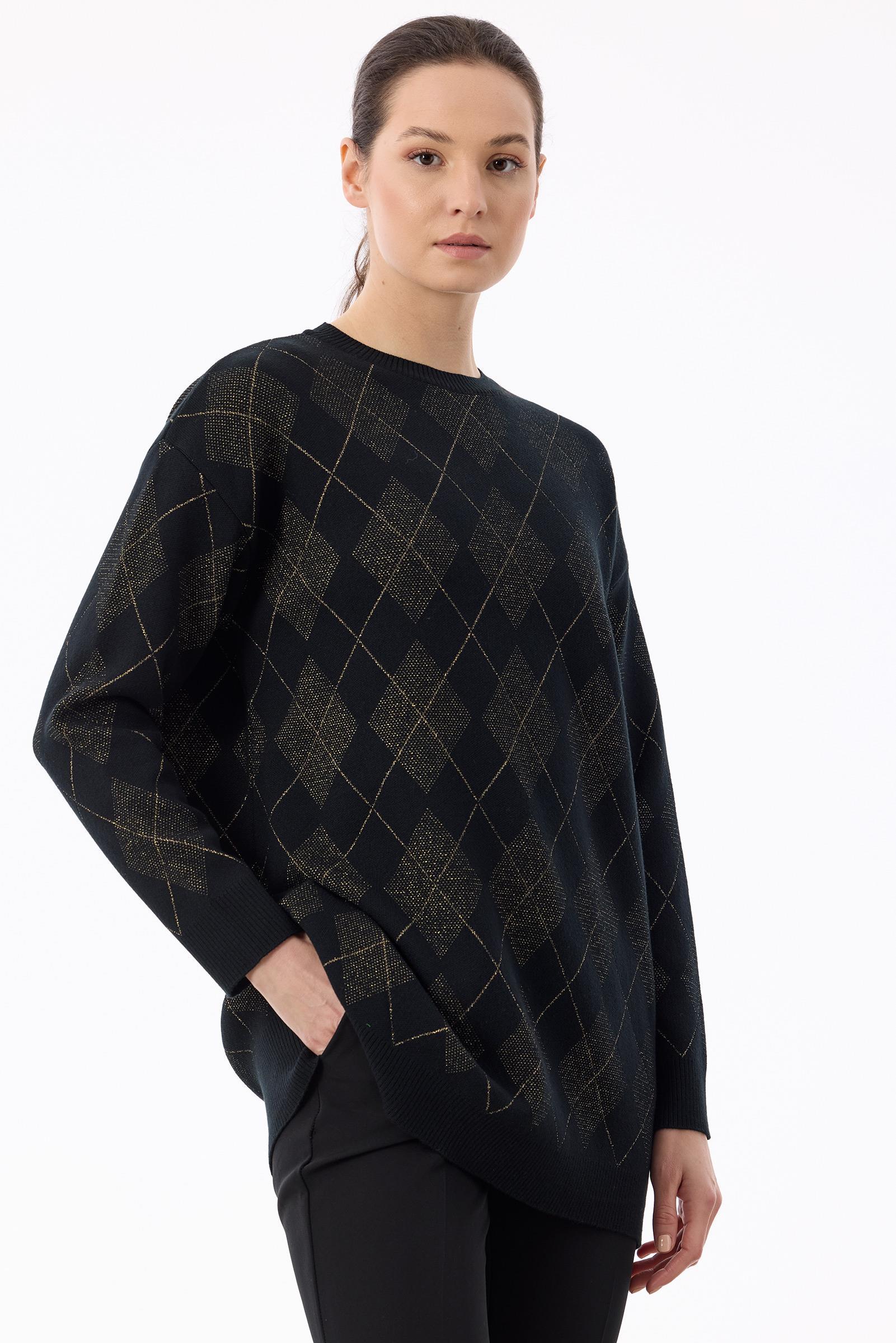 Baklava Desenli Triko Tunik SİYAH