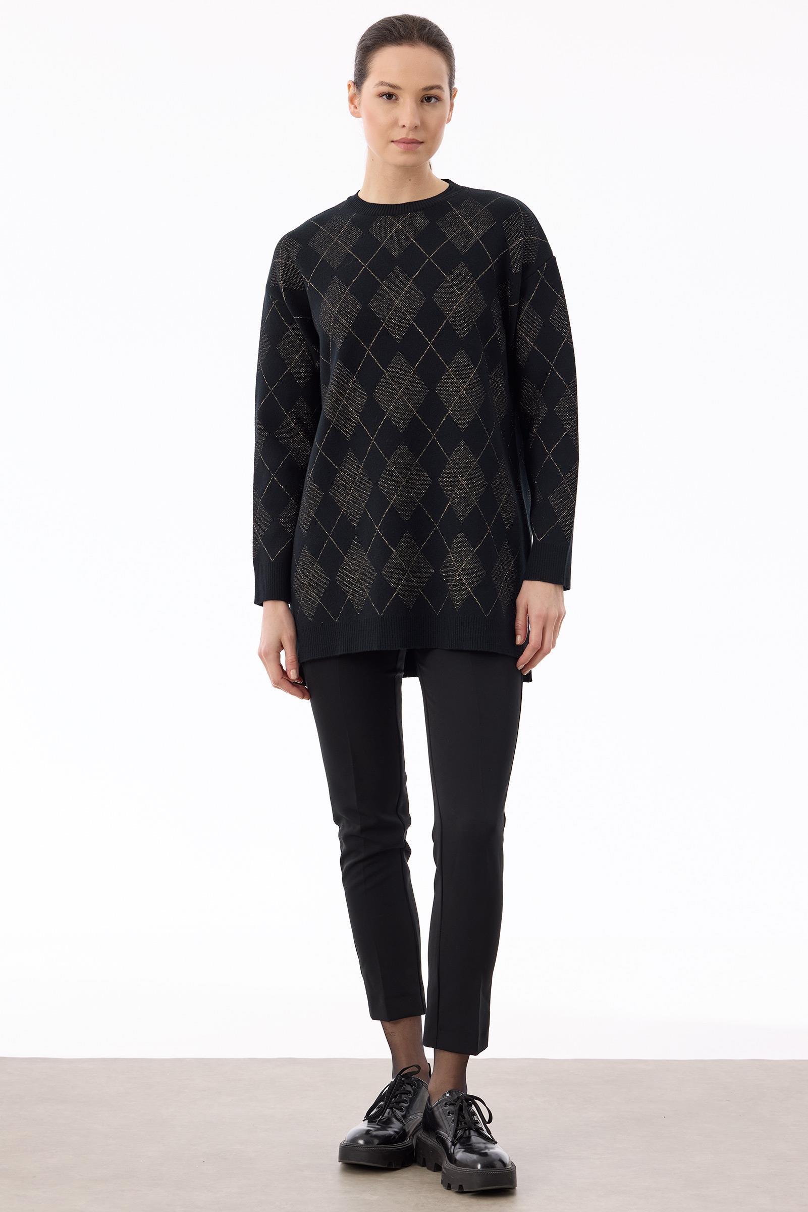 Baklava Desenli Triko Tunik SİYAH