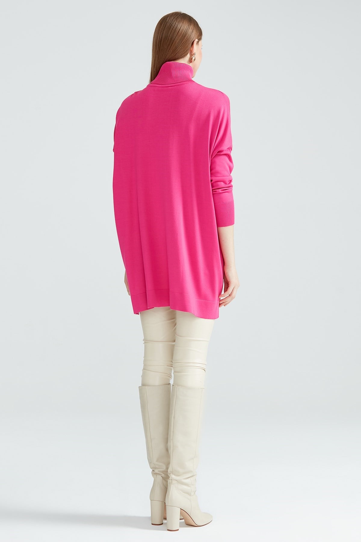 Balıkçı Yaka Oversize Basic Triko Tunik FUŞYA