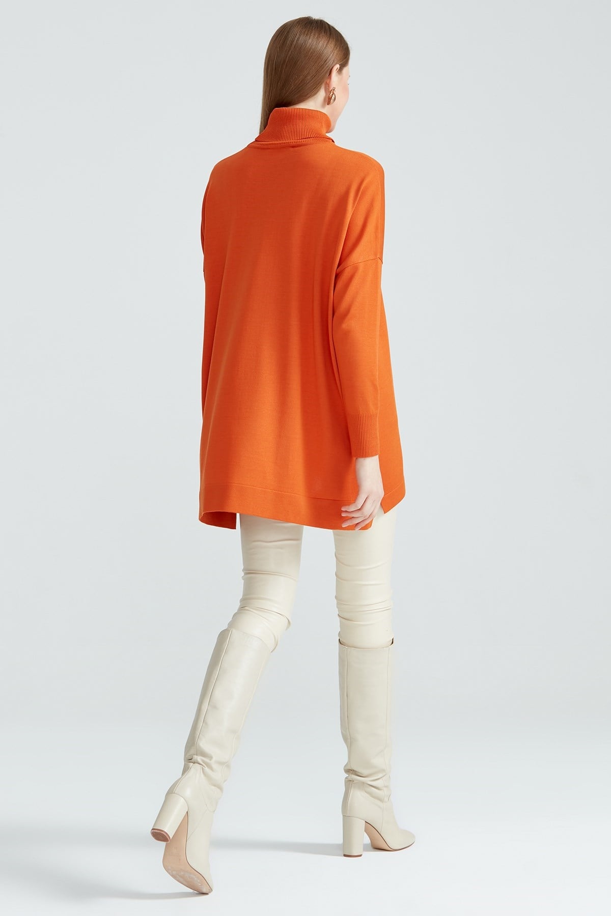 Balıkçı Yaka Oversize Basic Triko Tunik ORANJ