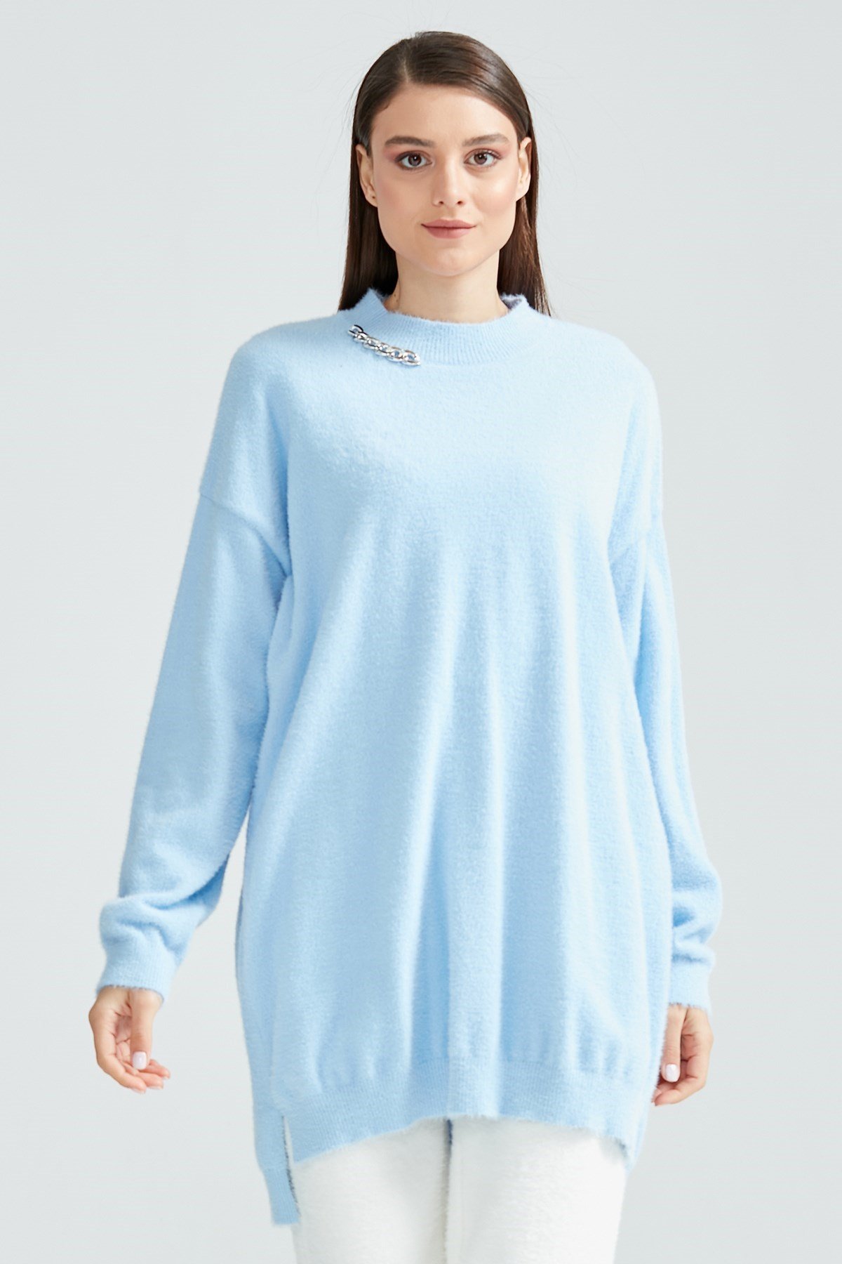 Basic Oversize Mink Triko Tunik B.MAVİ
