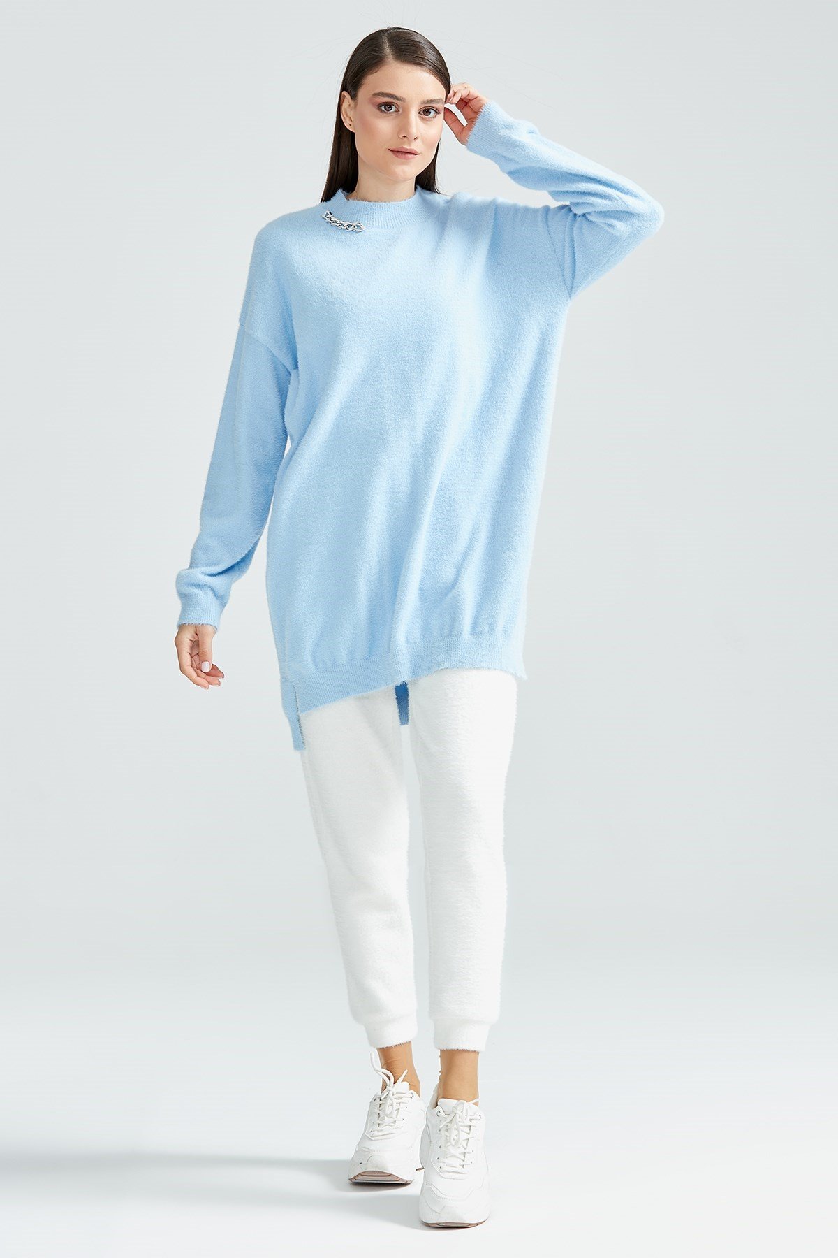 Basic Oversize Mink Triko Tunik B.MAVİ