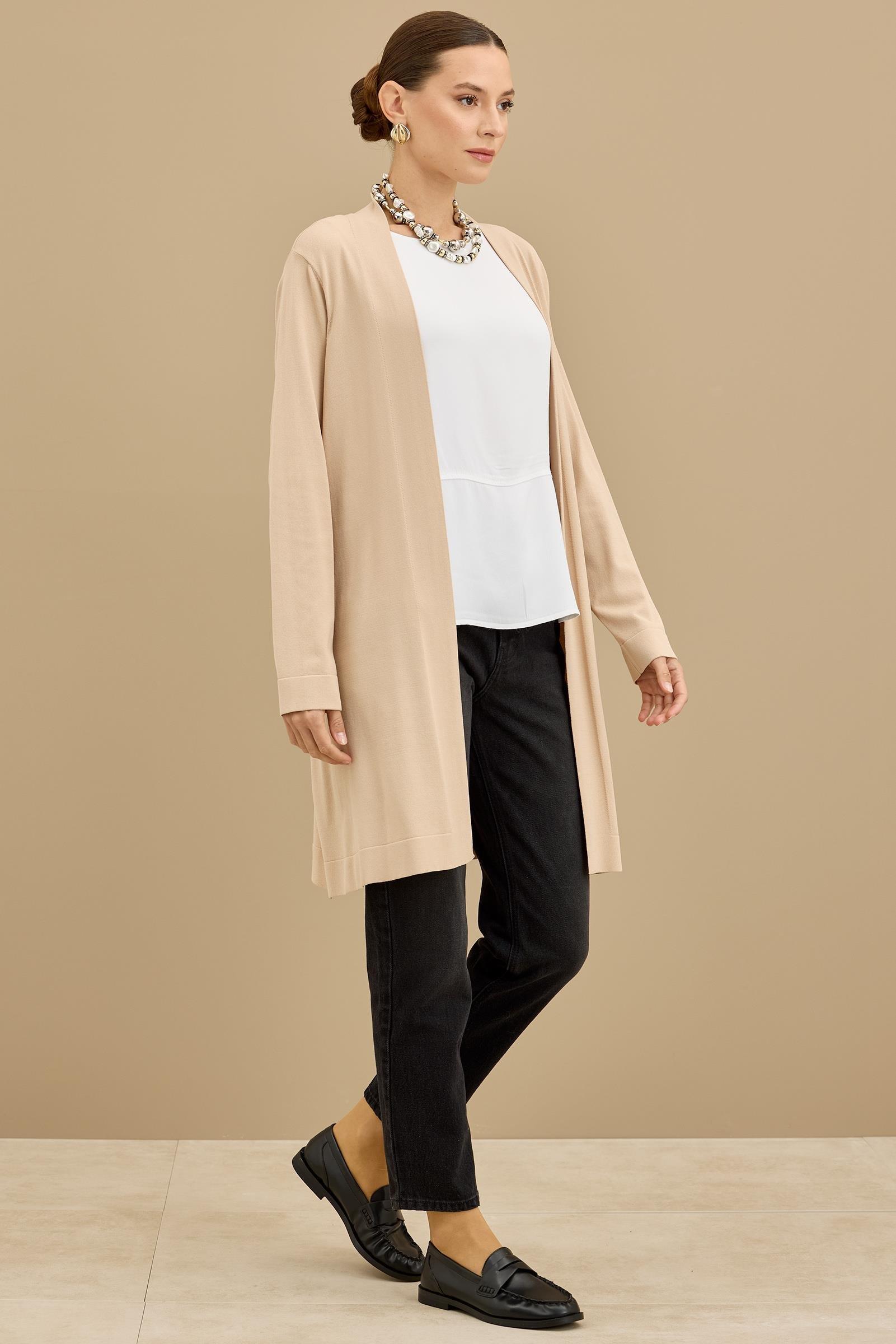 Beli Kemerli Rayon Basic  Hırka K.BEJ