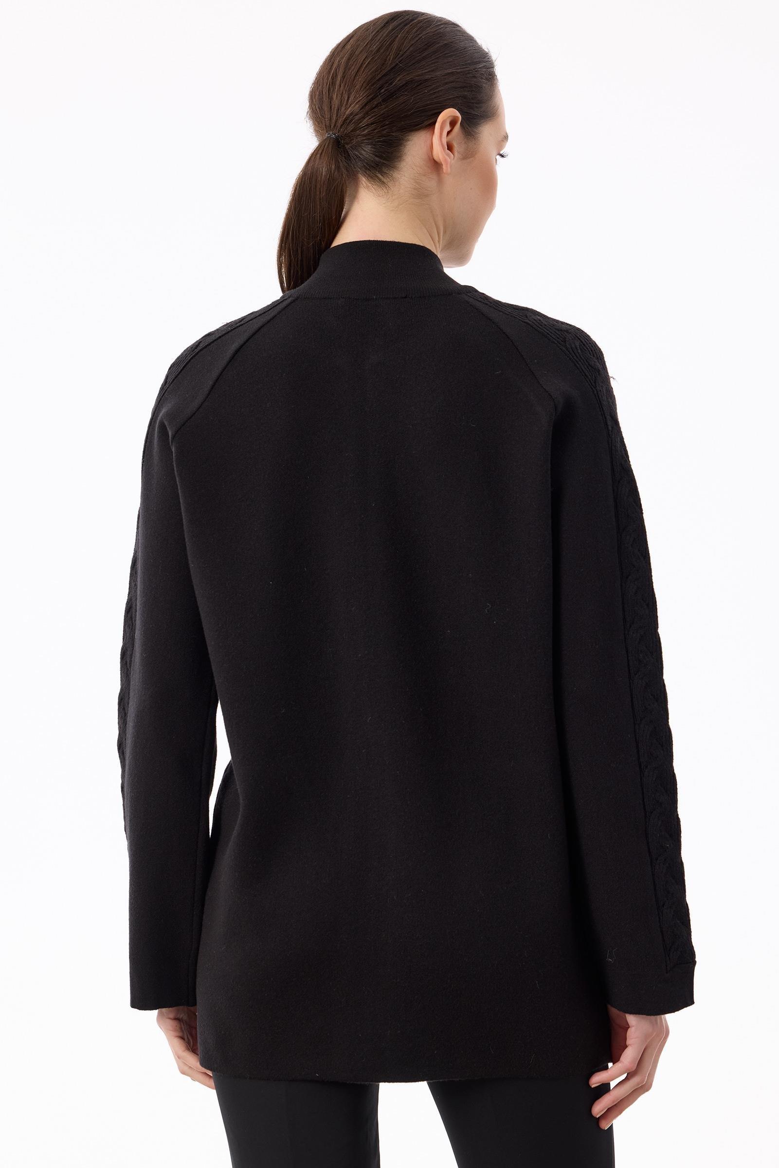 Cepleri Saç Örgülü Fermuarlı Hırka SİYAH