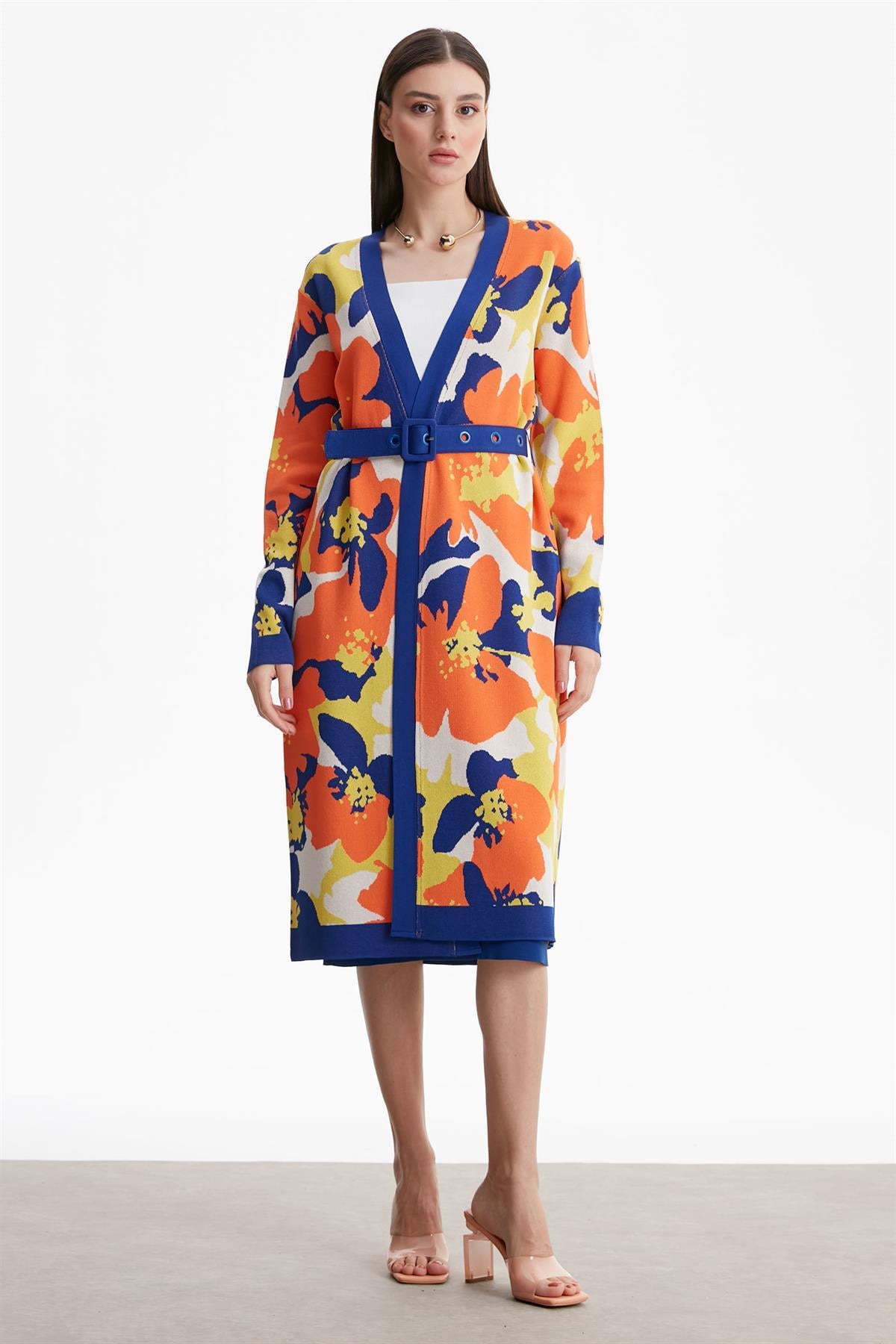 ÇİÇEK  DESENLİ RAYON HIRKA SAKS