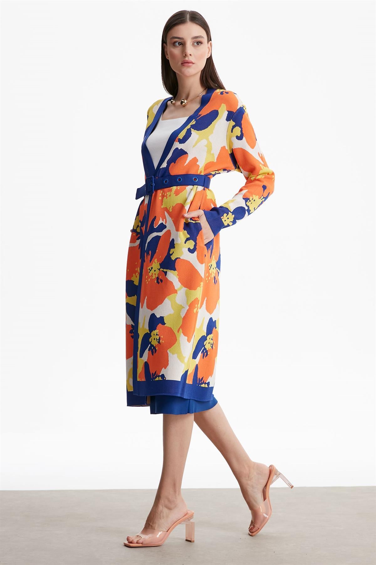 ÇİÇEK  DESENLİ RAYON HIRKA SAKS