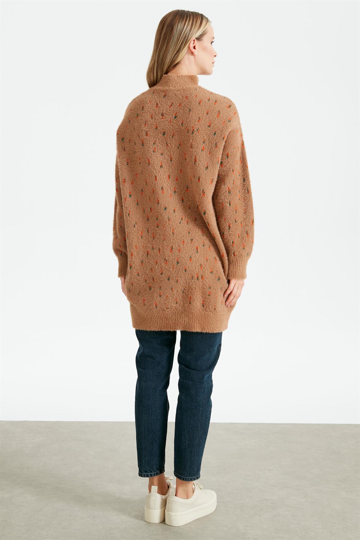 ÇİÇEK DESENLİ TRİKO TUNIK CAMEL