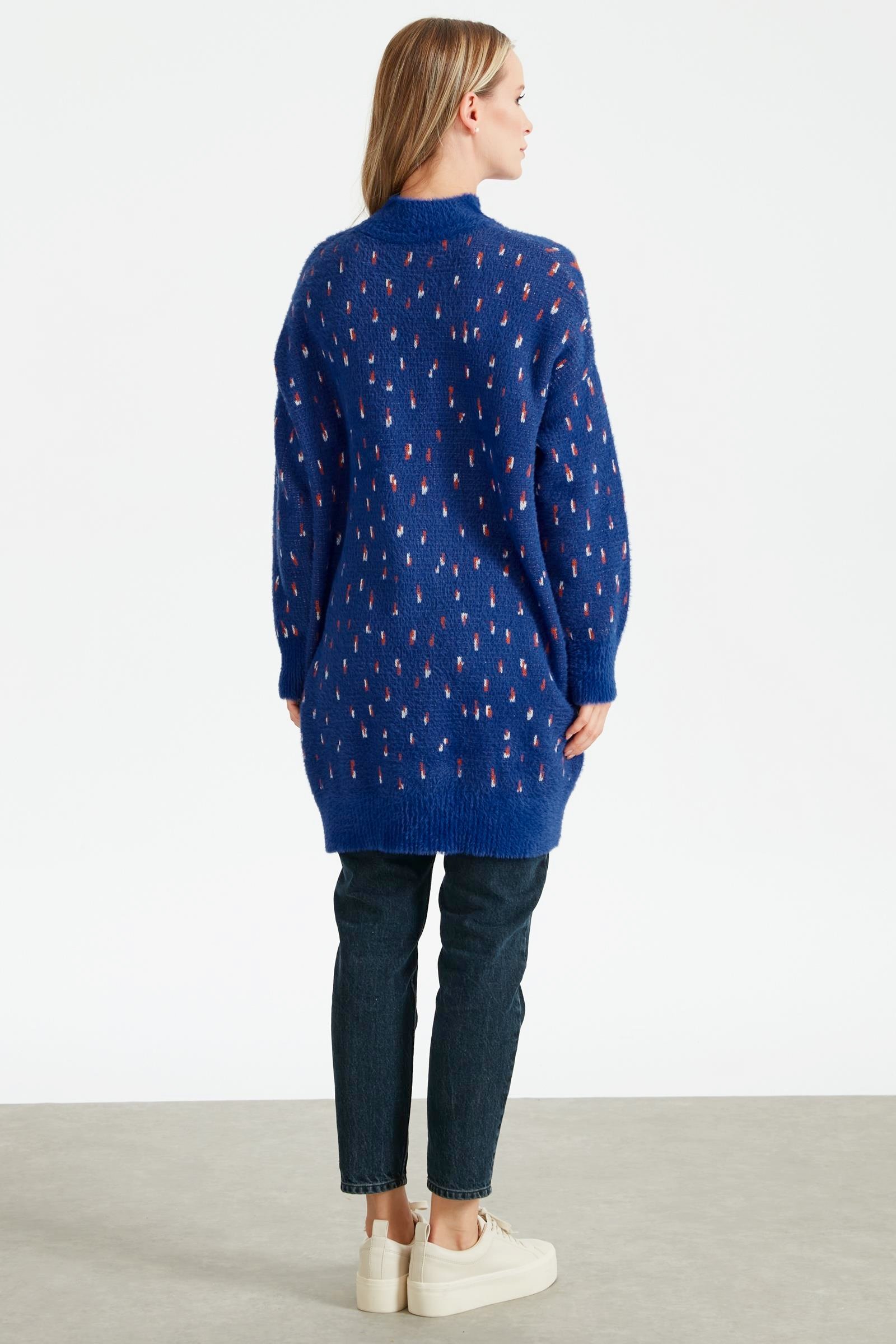 ÇİÇEK DESENLİ TRİKO TUNIK SAKS