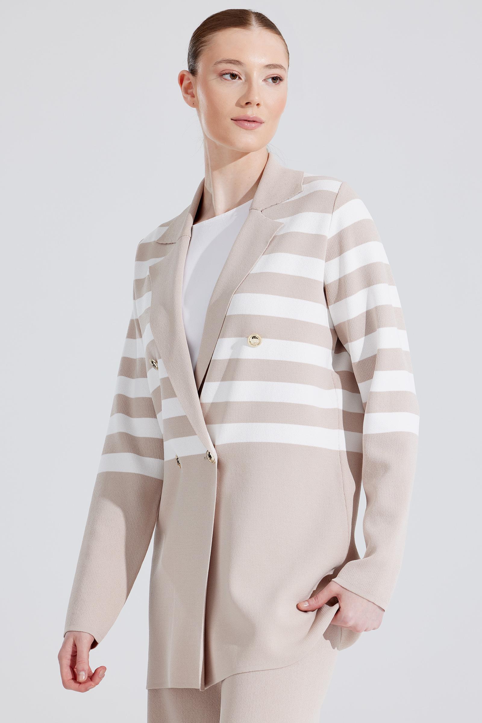 Çizgi Detaylı Rayon Takım BEJ-EKRU