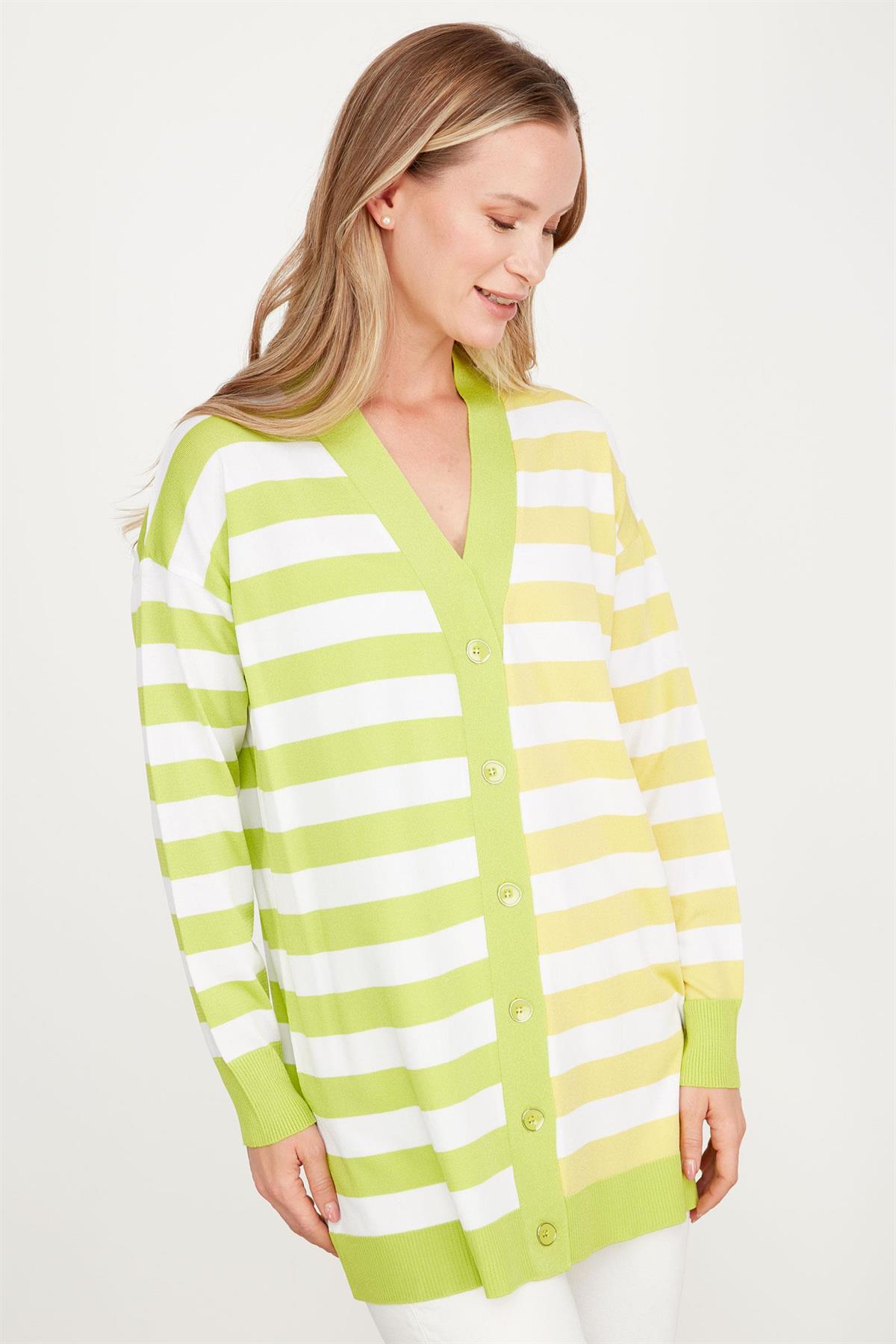 Çizgili Rayon Hırka NEON