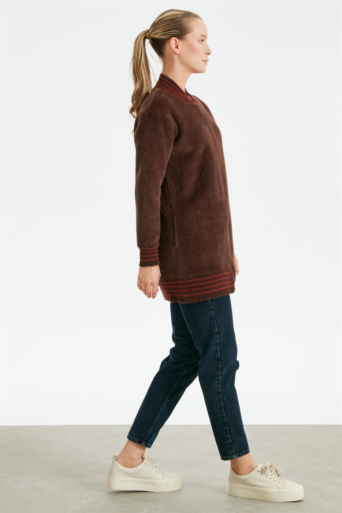 Çizgili Ribanalı Bomber Mont KAHVE