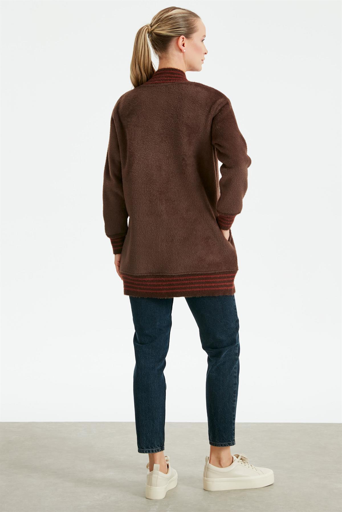 Çizgili Ribanalı Bomber Mont KAHVE