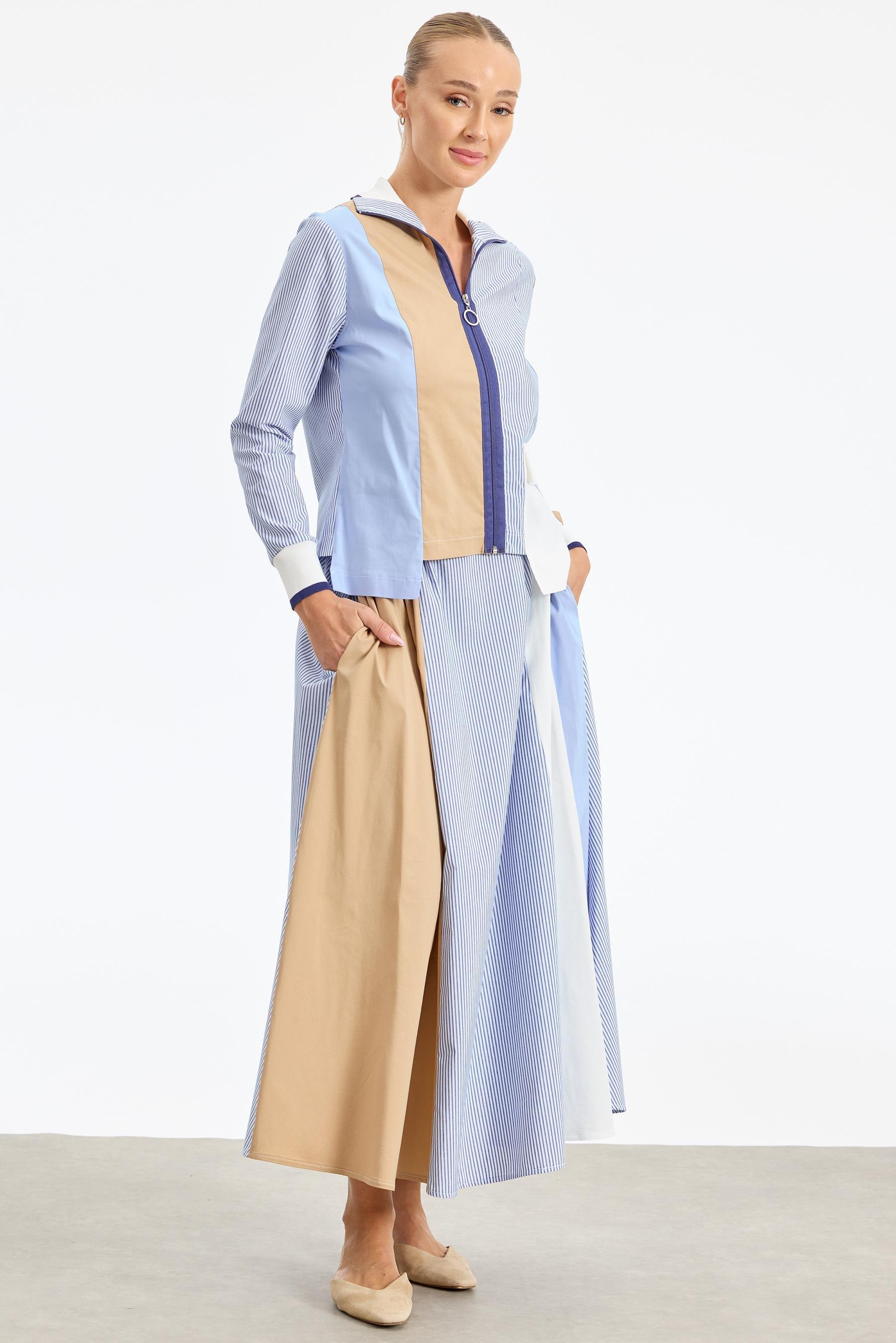 Colourblock Çizgi Poplin Takım MAVİ