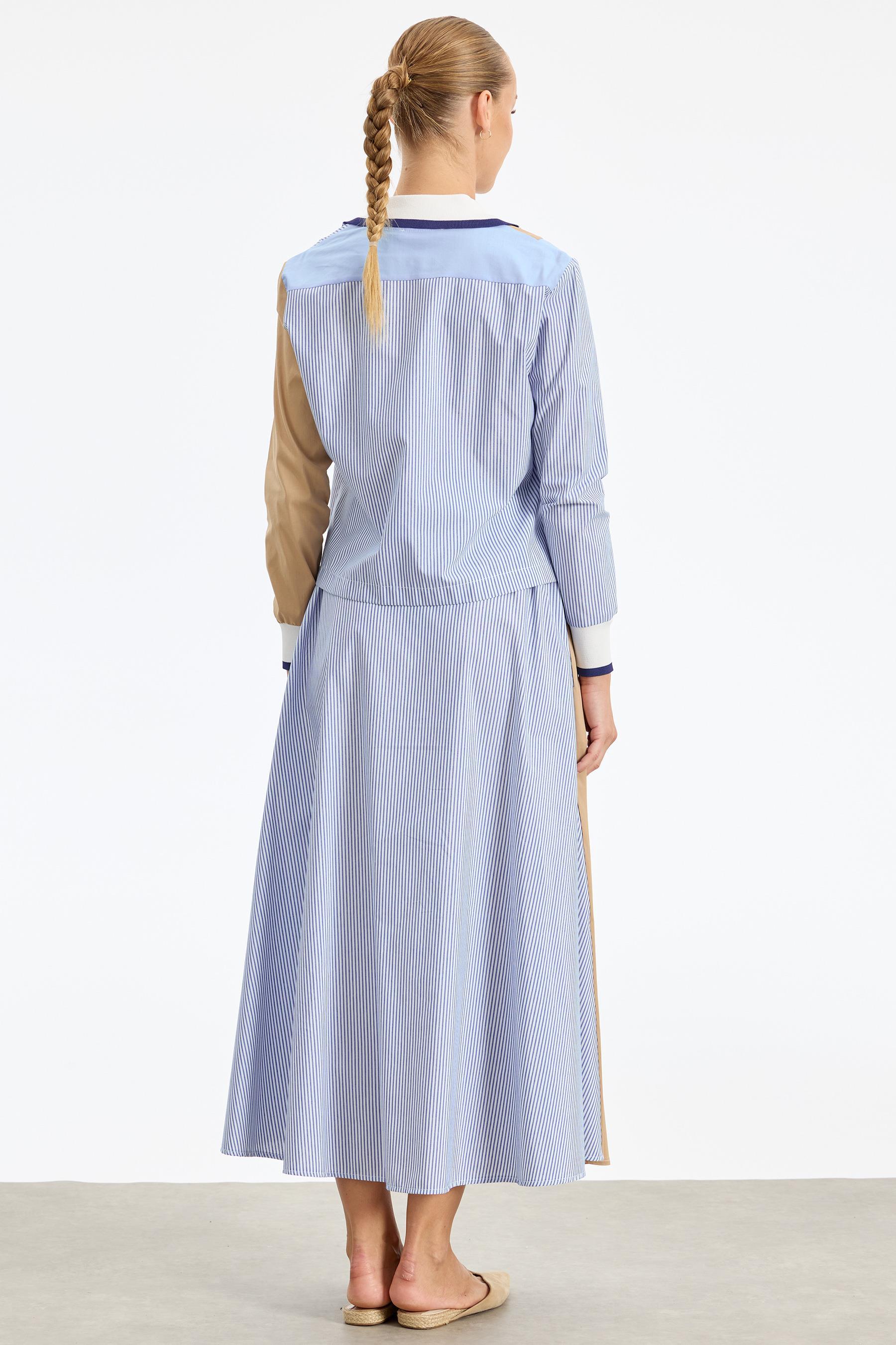 Colourblock Çizgi Poplin Takım MAVİ