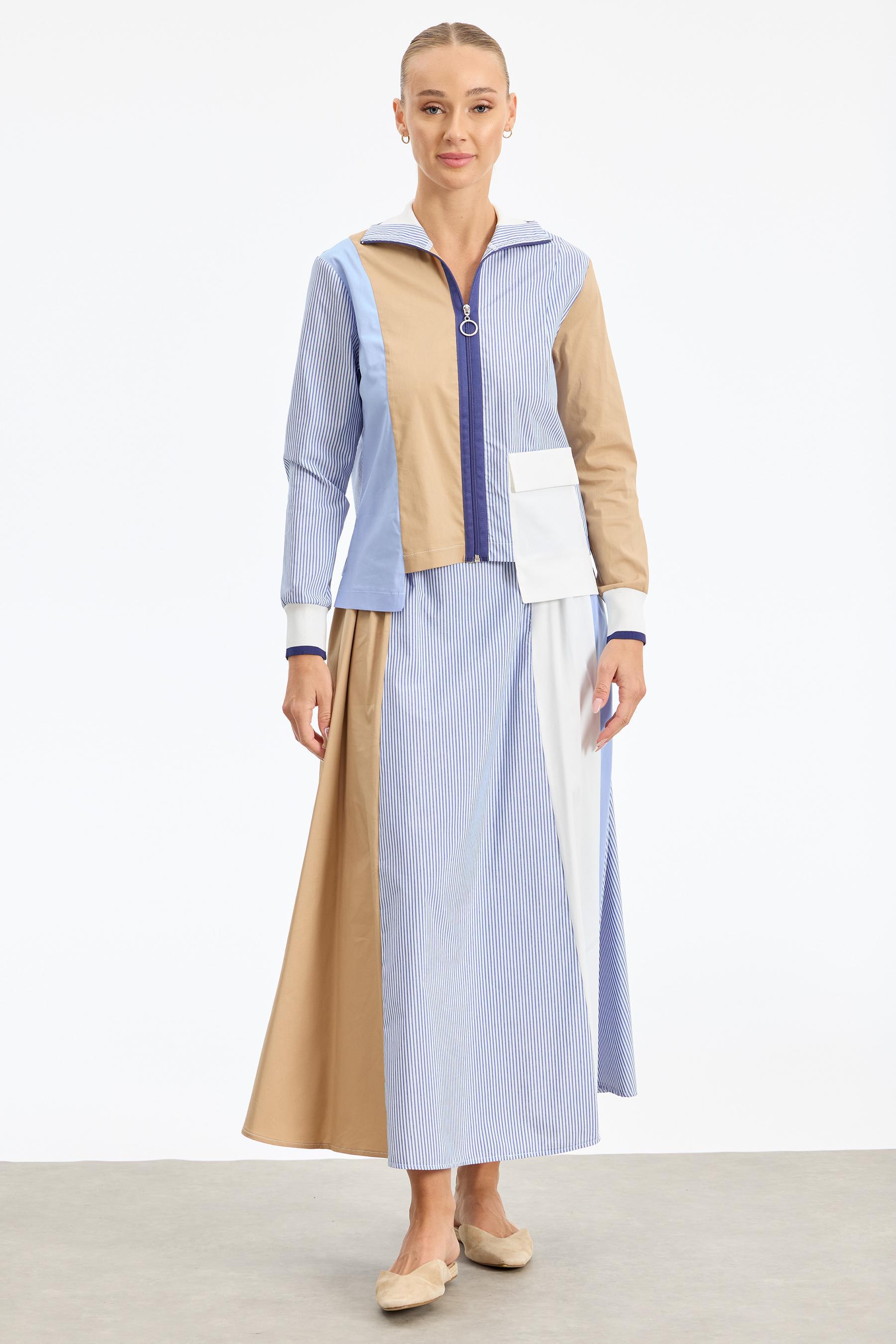 Colourblock Çizgi Poplin Takım MAVİ
