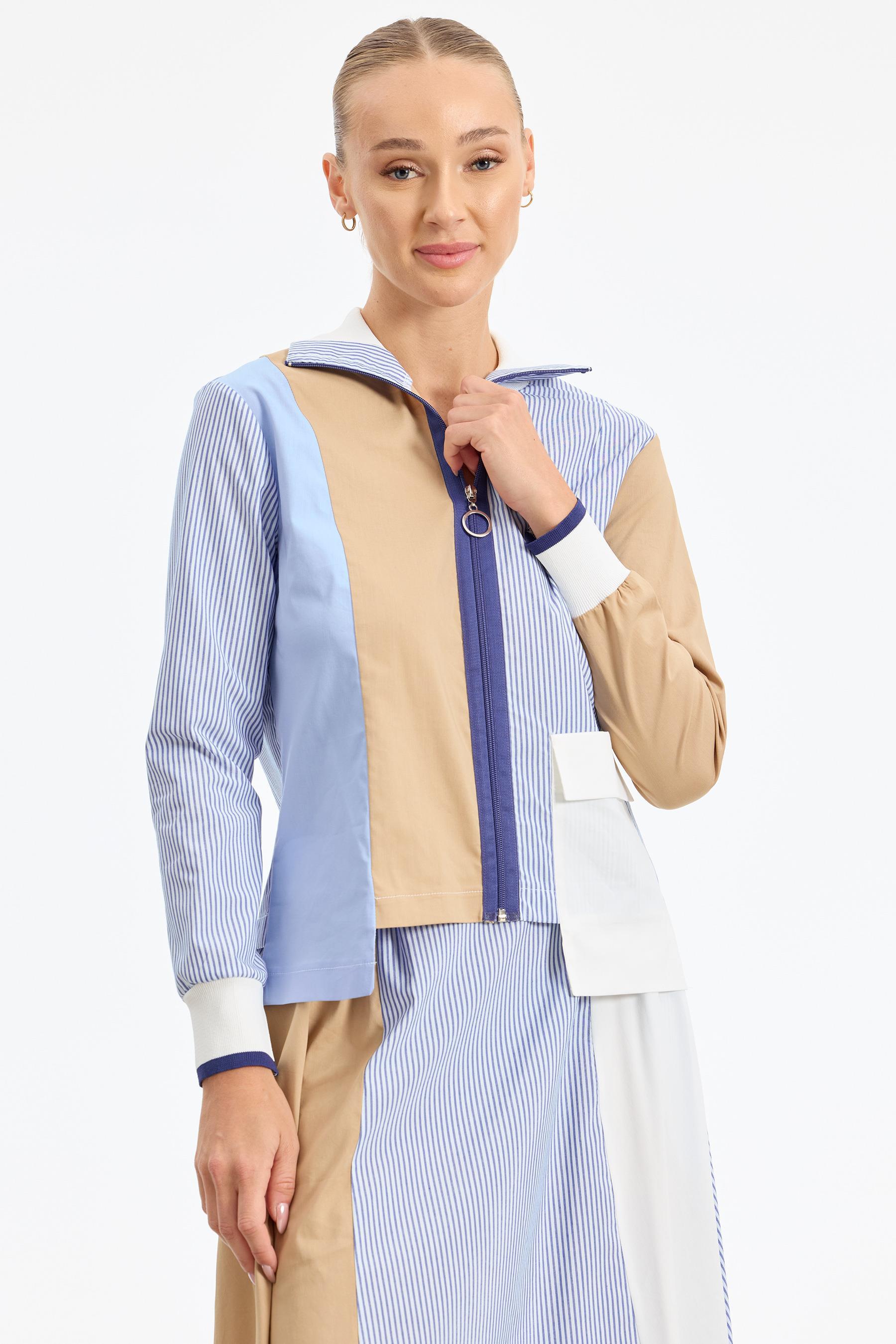 Colourblock Çizgi Poplin Takım MAVİ