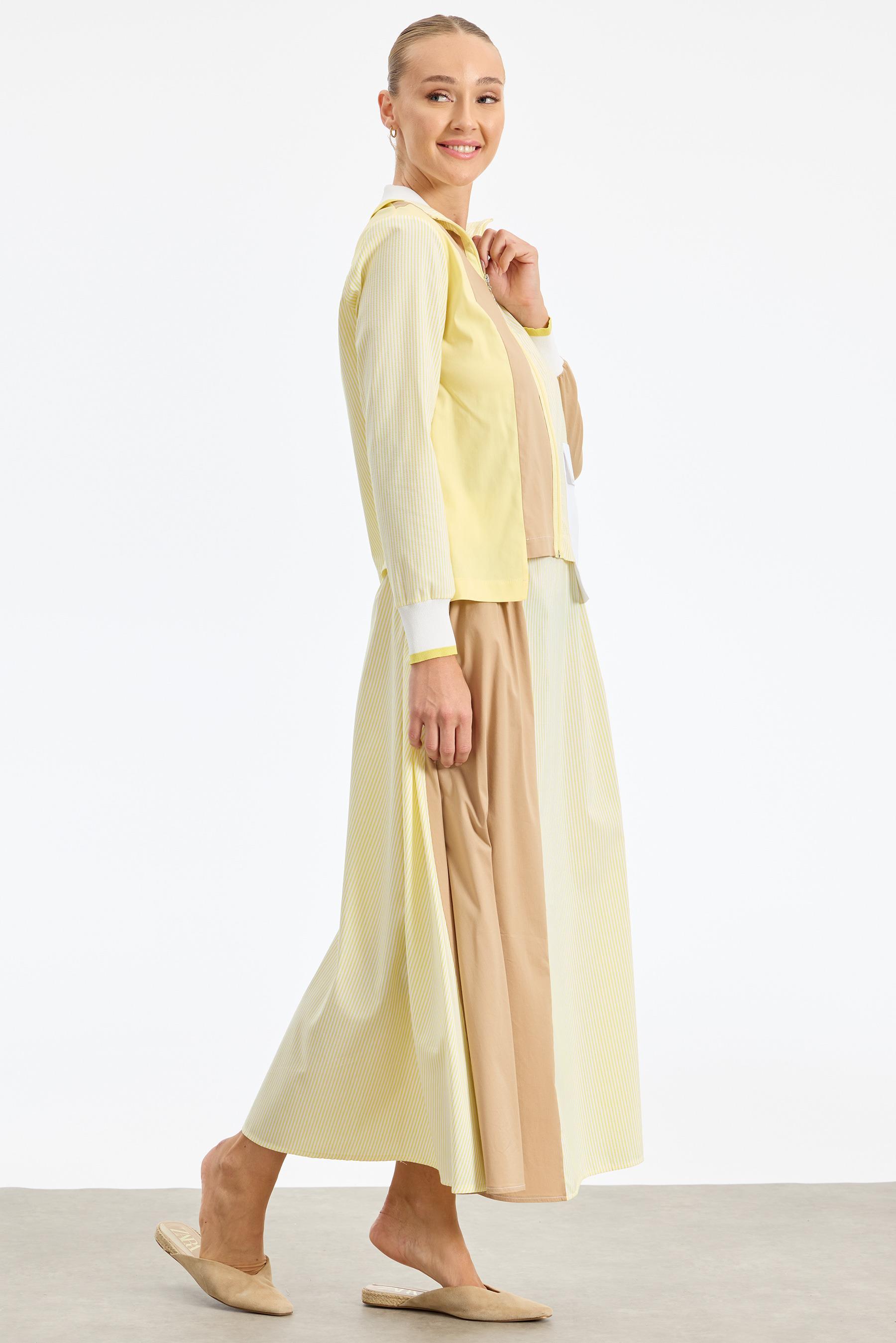 Colourblock Çizgi Poplin Takım SARI