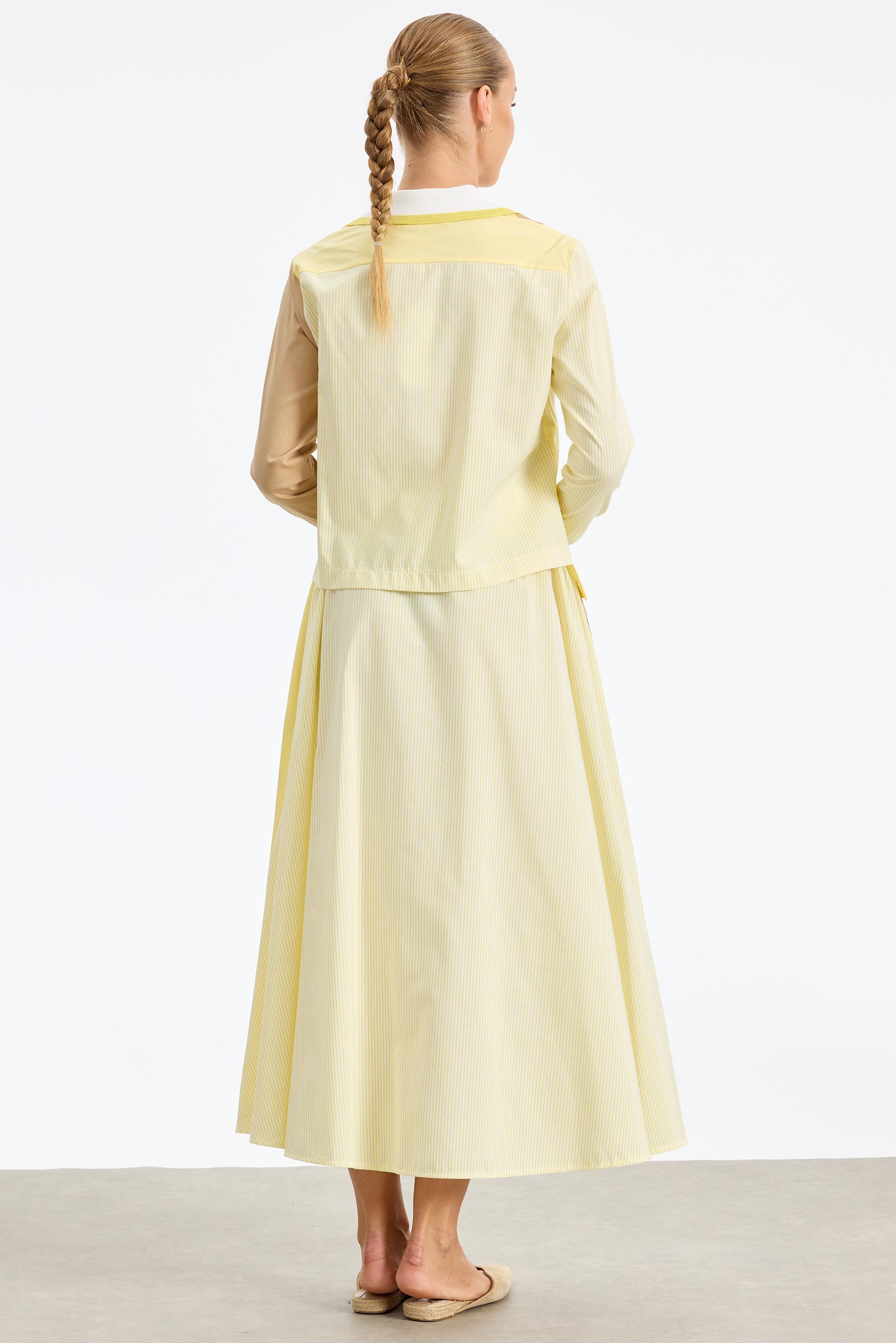 Colourblock Çizgi Poplin Takım SARI