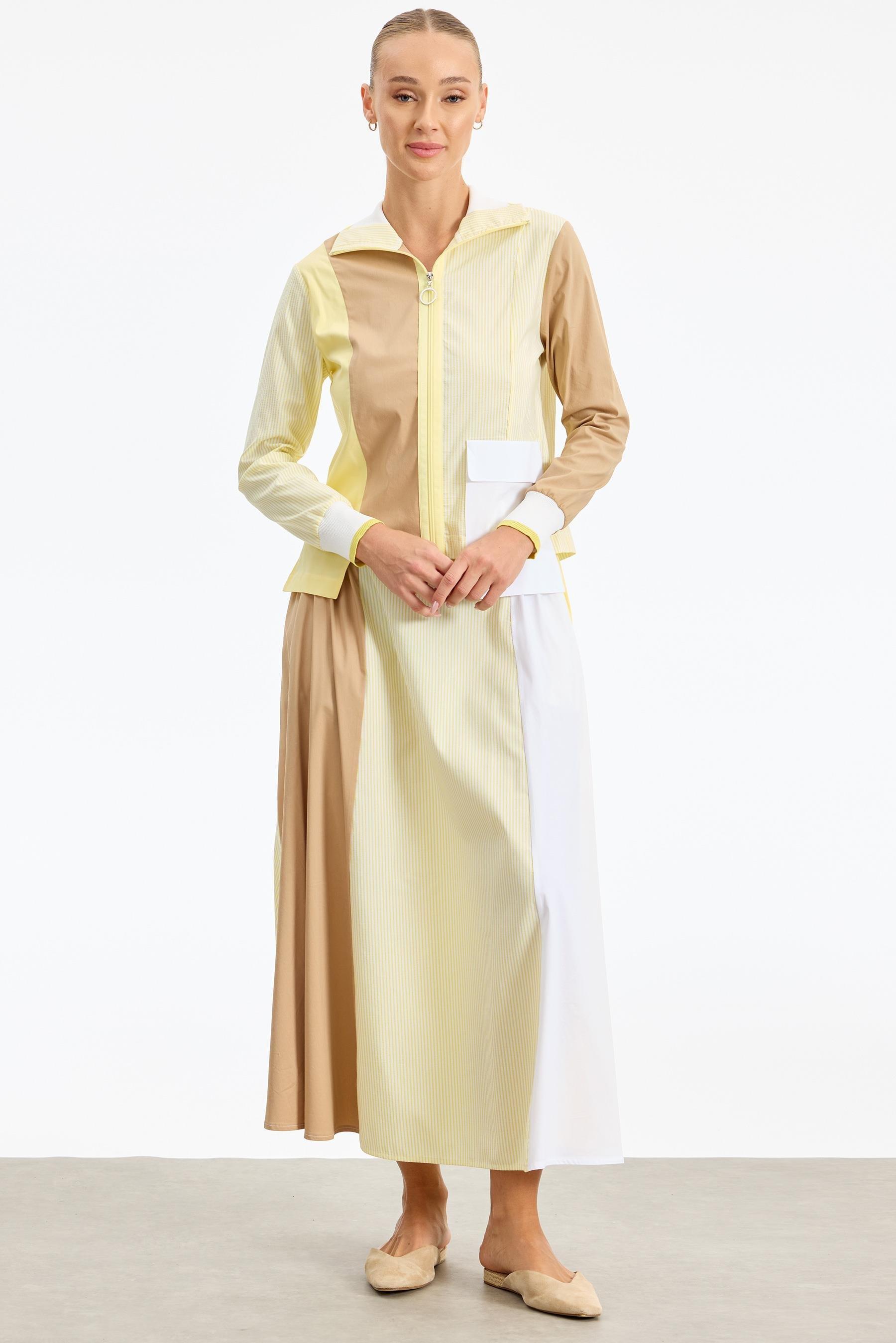 Colourblock Çizgi Poplin Takım SARI