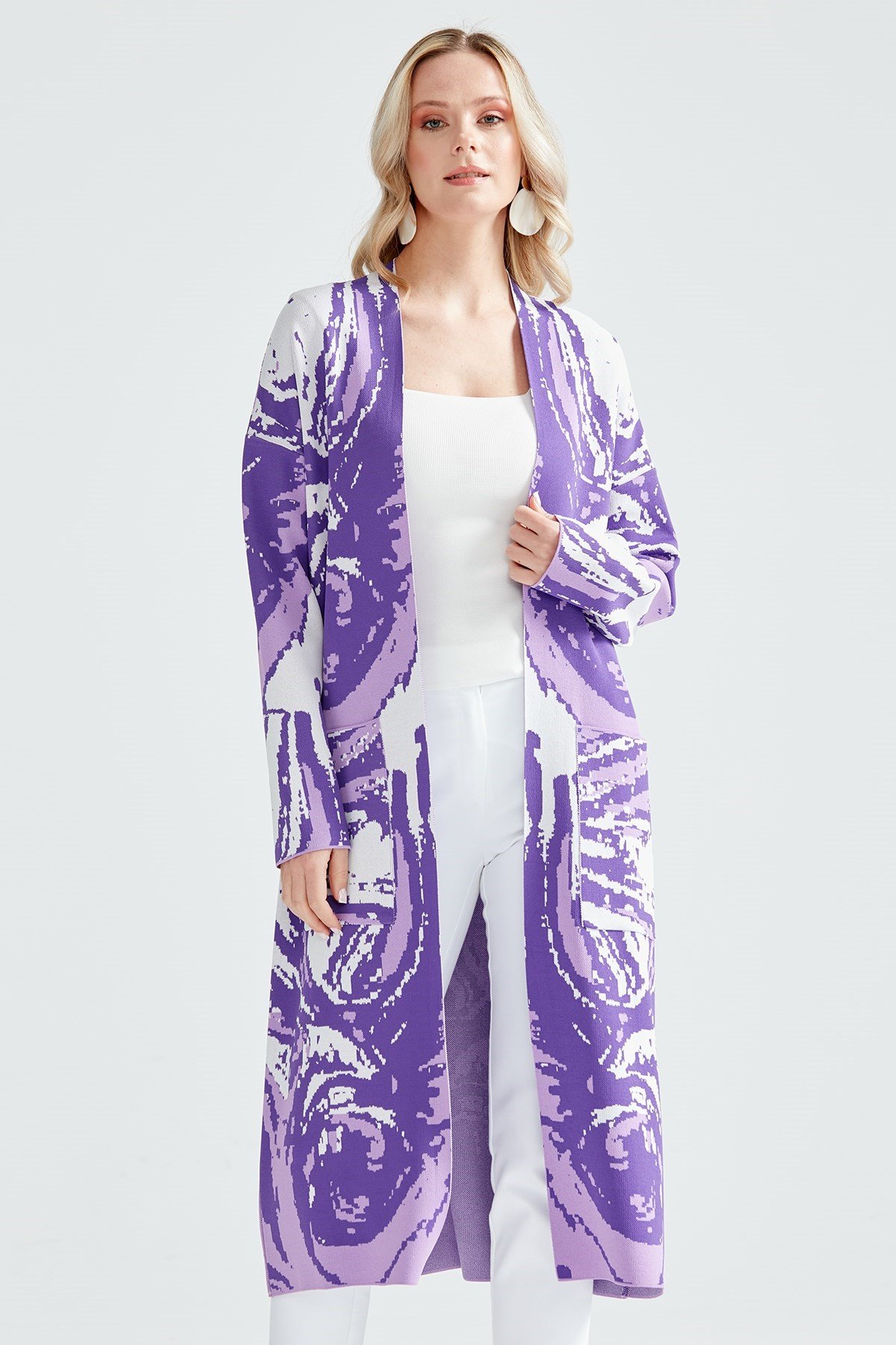 DALGA DESENLİ RAYON HIRKA MOR