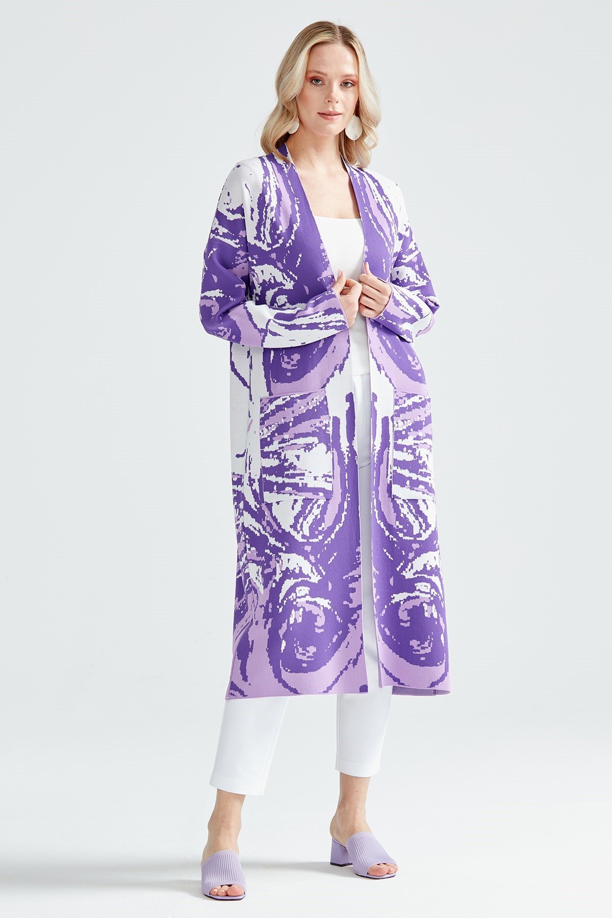 DALGA DESENLİ RAYON HIRKA MOR