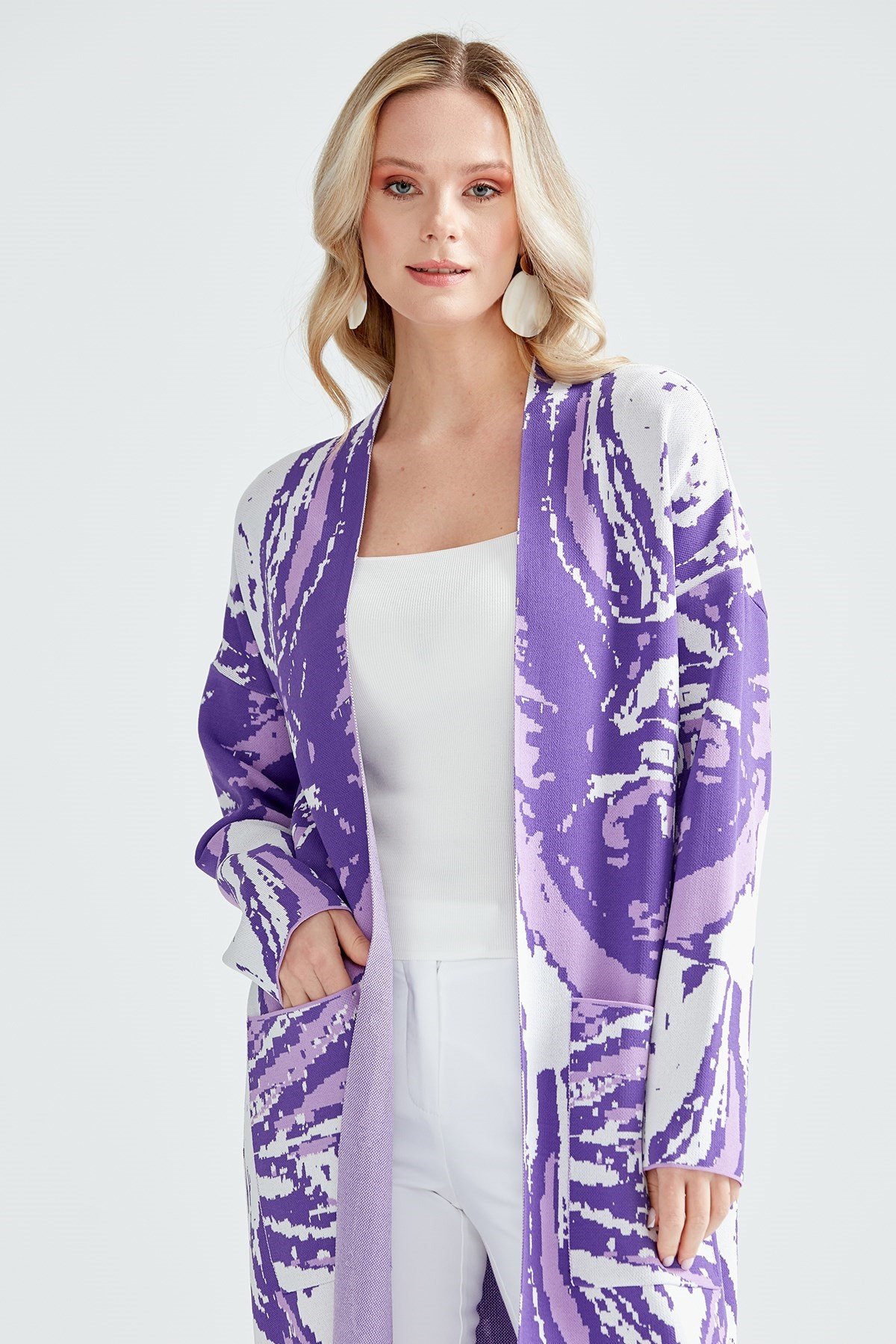 DALGA DESENLİ RAYON HIRKA MOR