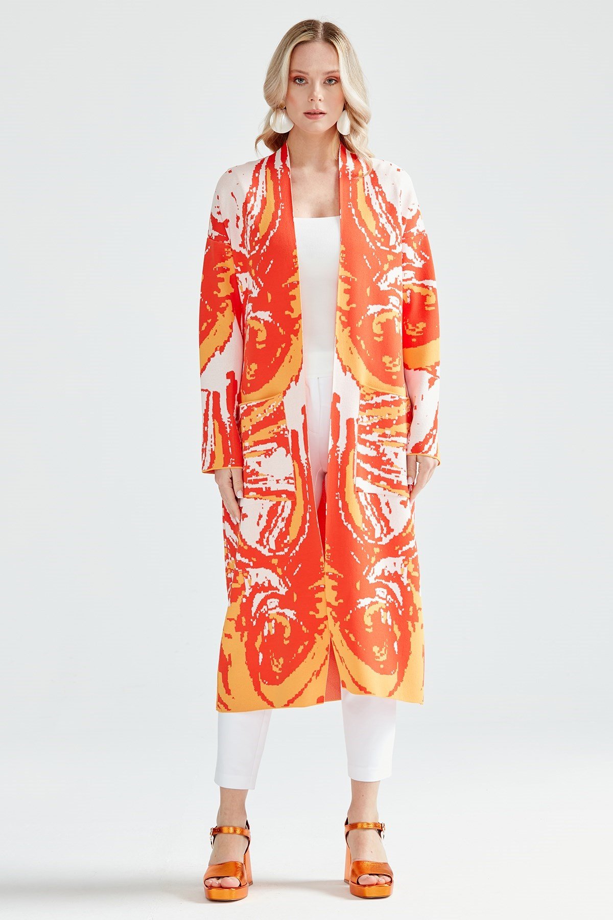 DALGA DESENLİ RAYON HIRKA ORANJ