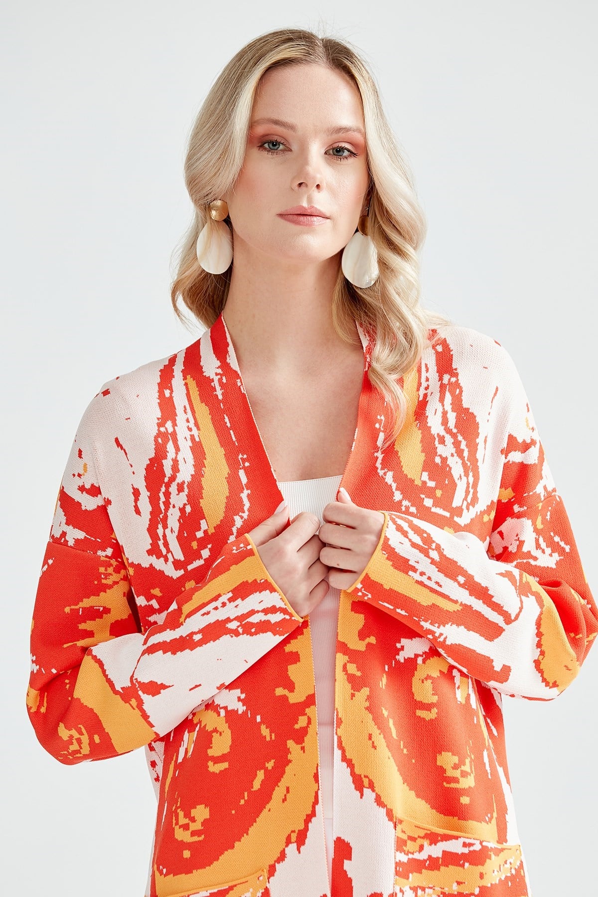DALGA DESENLİ RAYON HIRKA ORANJ