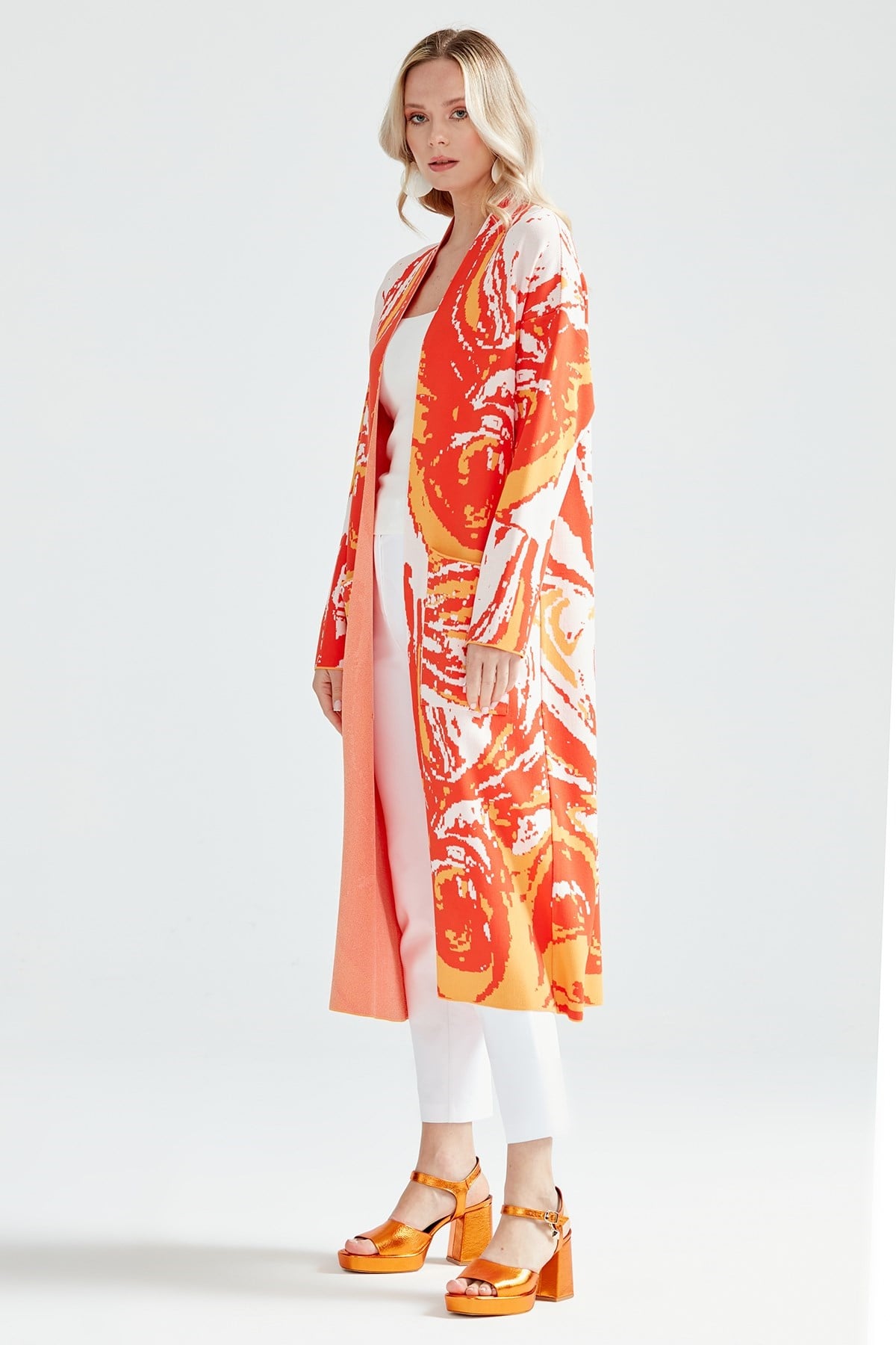 DALGA DESENLİ RAYON HIRKA ORANJ