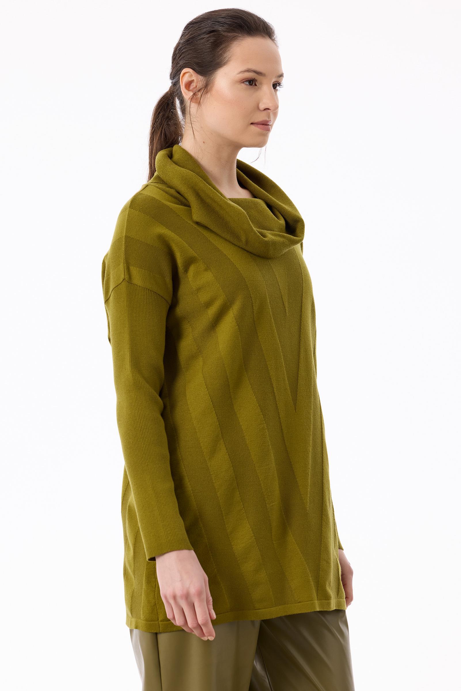 Degaje Yaka Triko Tunik OLİVE