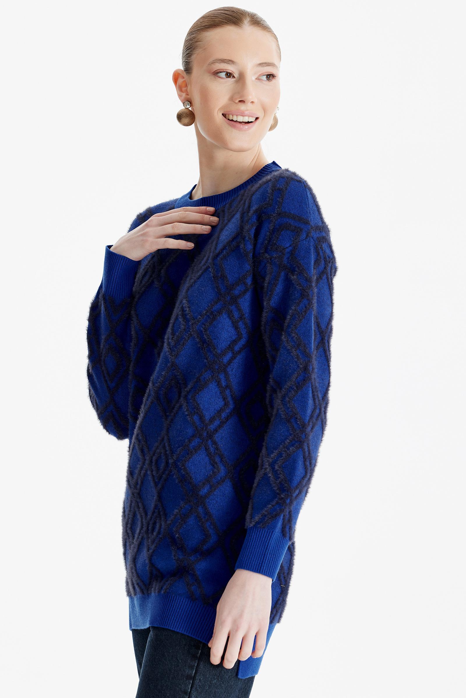 Desenli Sıfır Yaka Triko Tunik SAKS