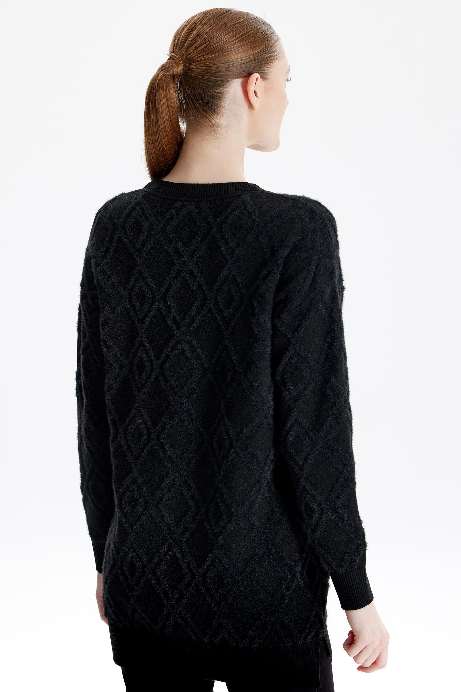 Desenli Sıfır Yaka Triko Tunik SİYAH