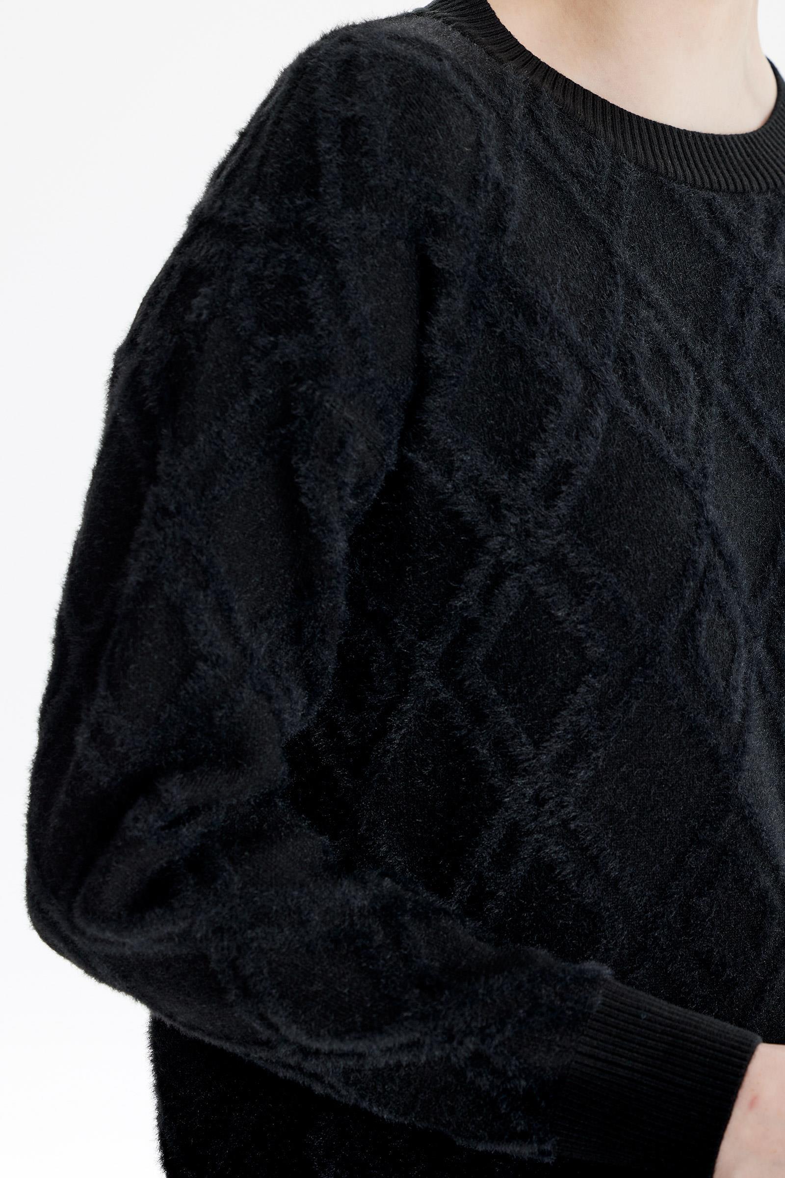 Desenli Sıfır Yaka Triko Tunik SİYAH