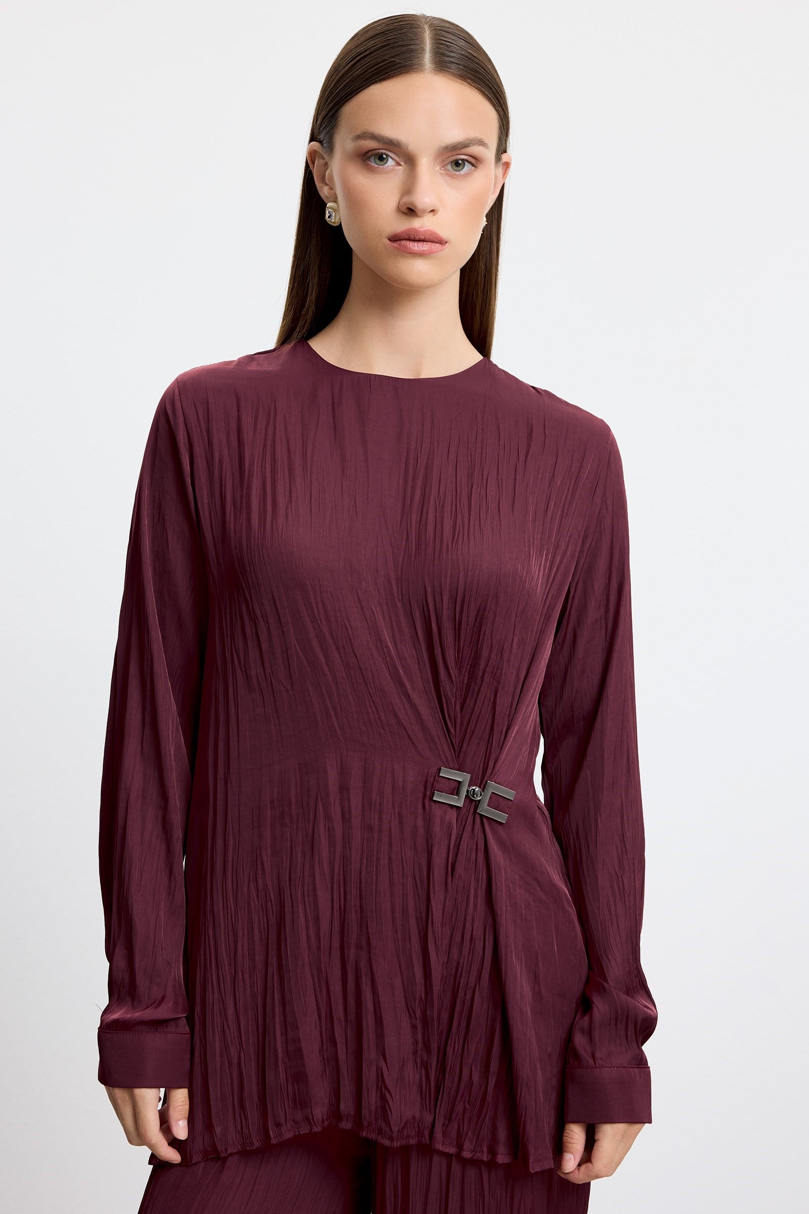Drapeli Tunik Pantolonlu Takım BORDO