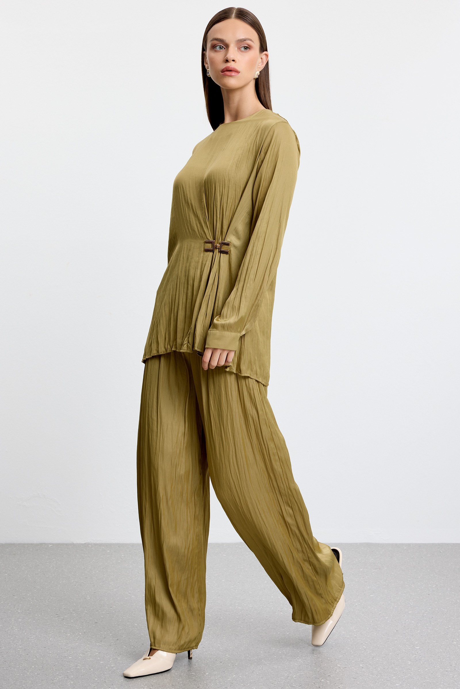 Drapeli Tunik Pantolonlu Takım OLİVE
