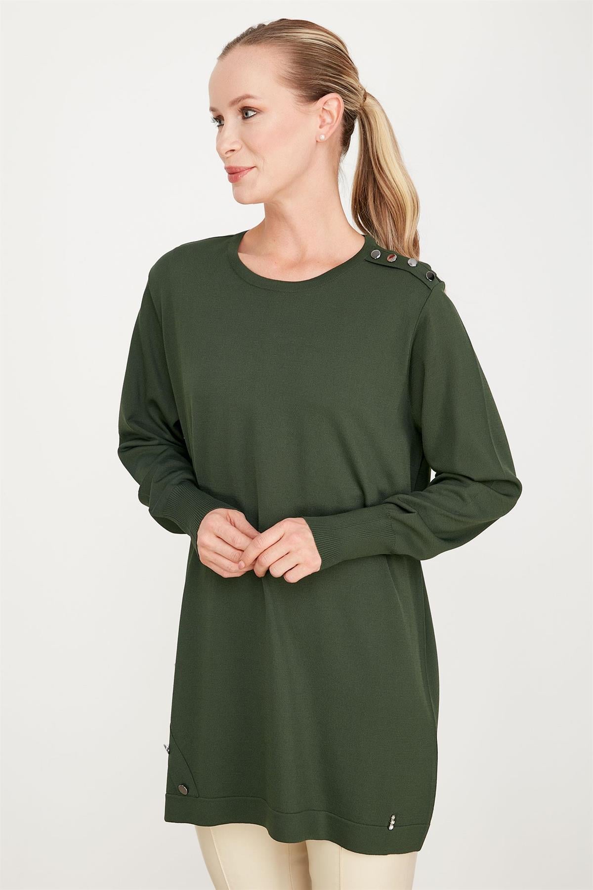 DÜĞME DETAYLI BASİC RAYON TUNİK ZÜMRÜT