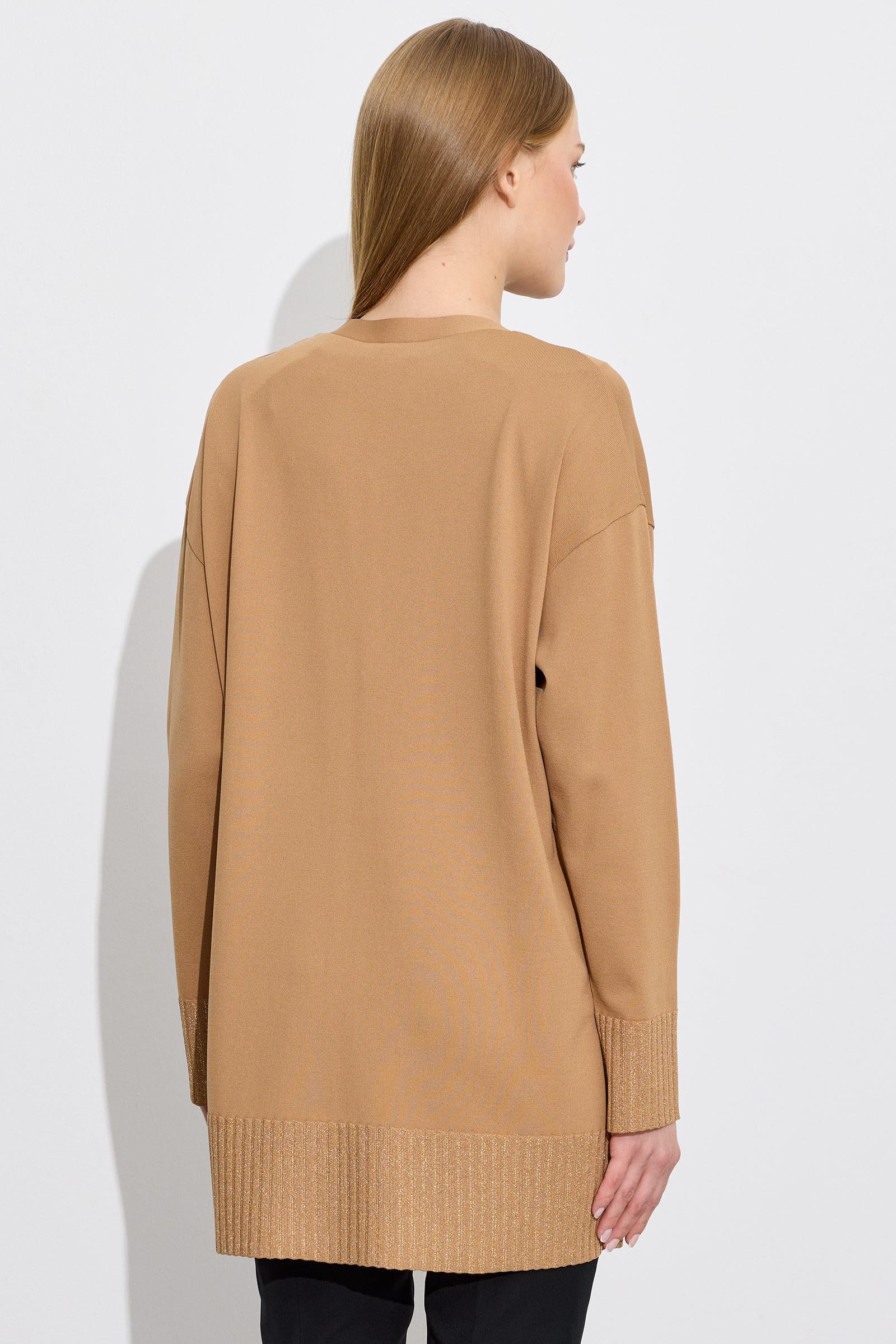 Eteği Simli Önden Düğmelı Rayon Hırka CAMEL