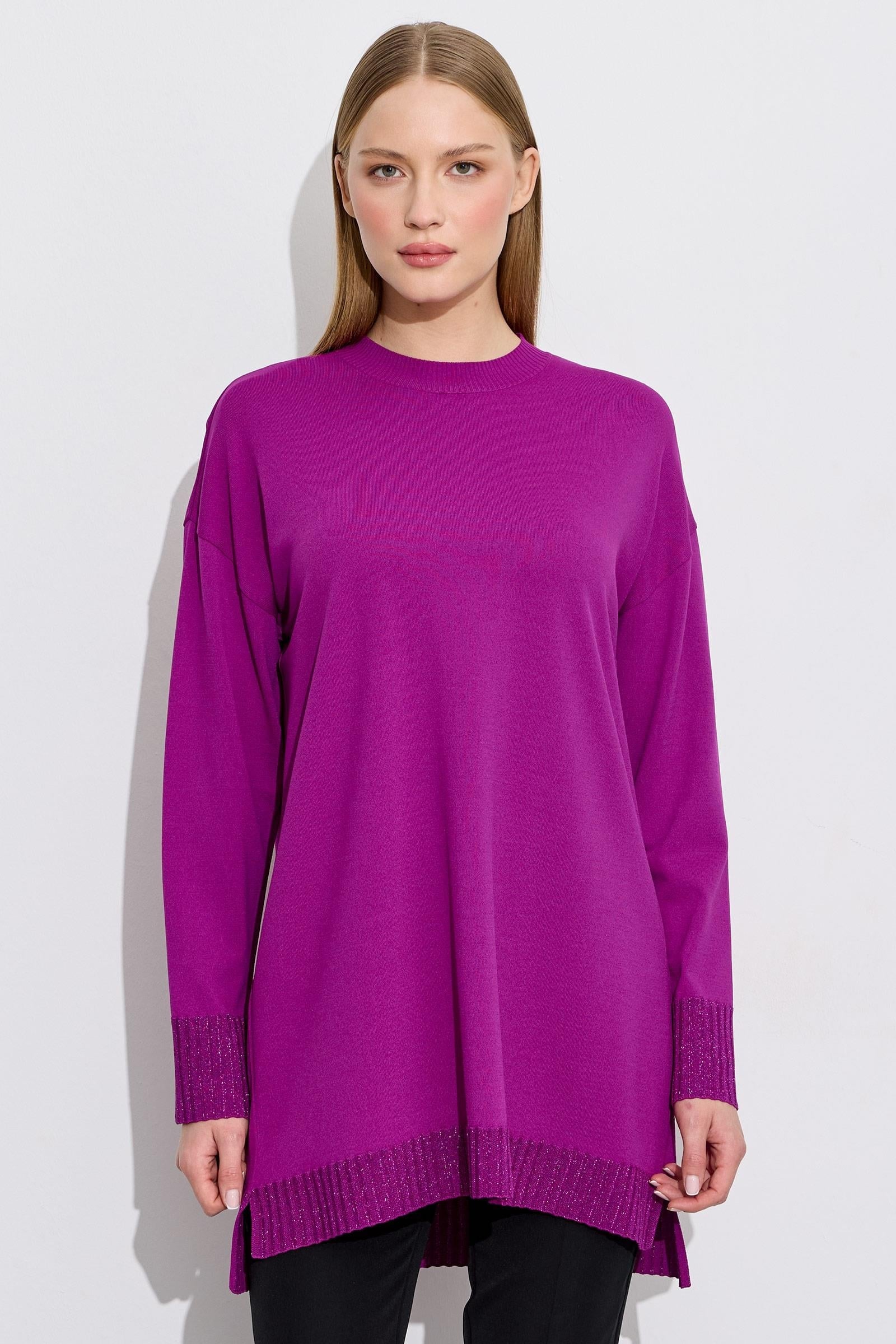 Etek Ucu Simli Rayon Tunik FUŞYA